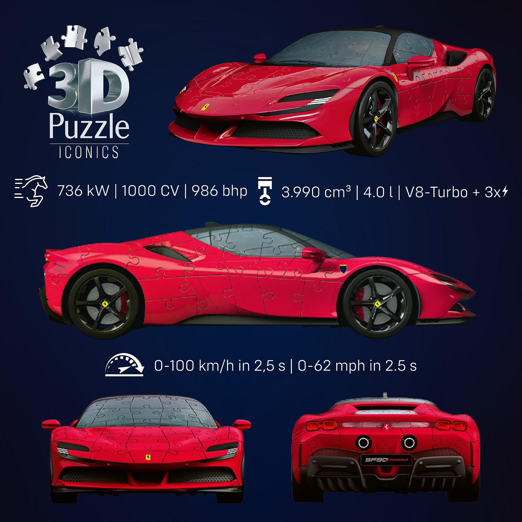 Voir la diapositive 3 : RAVENSBURGER Puzzle 3D 108 pièces Ferrari