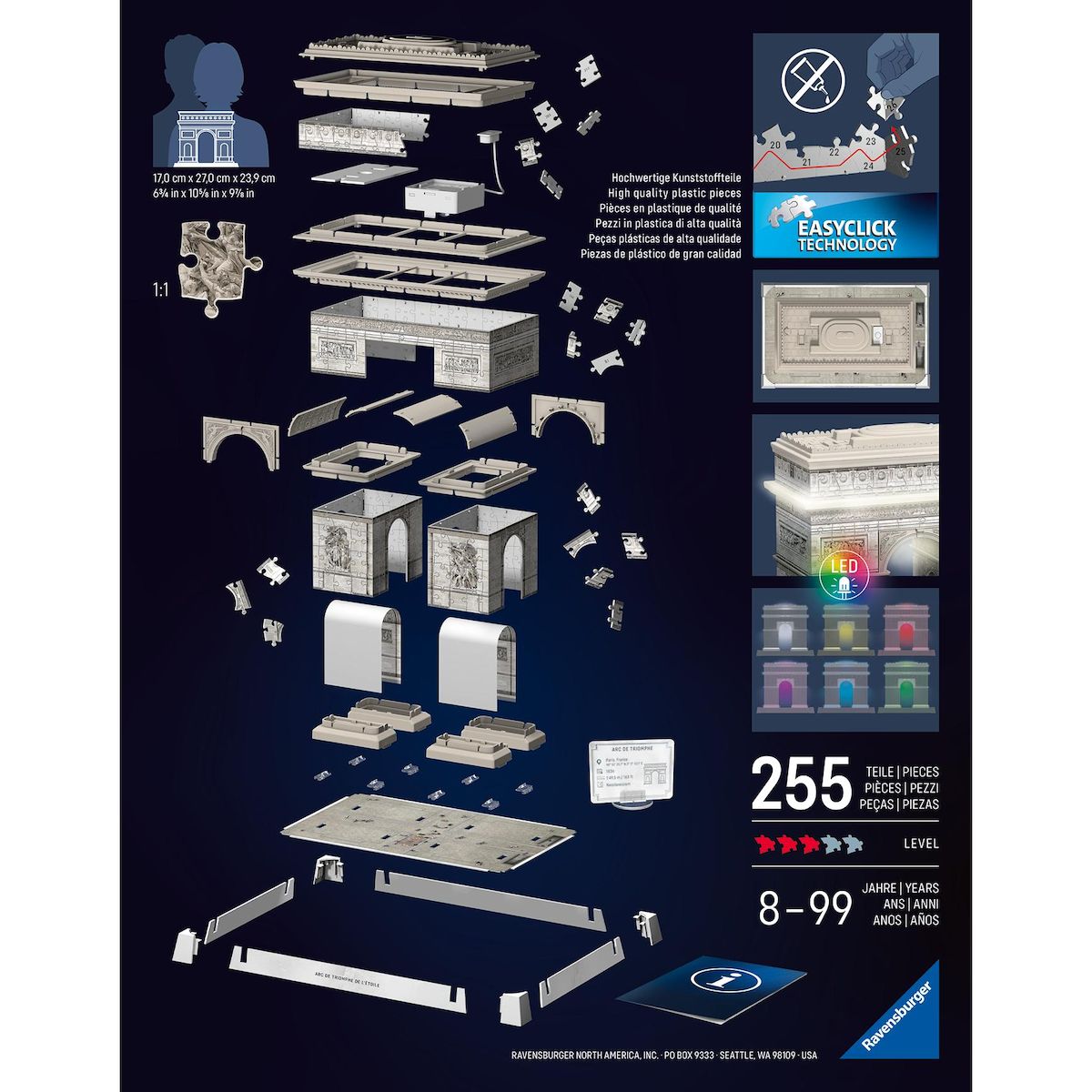 RAVENSBURGER Puzzle 3D 216 pièces Arc de Triomphe illuminé