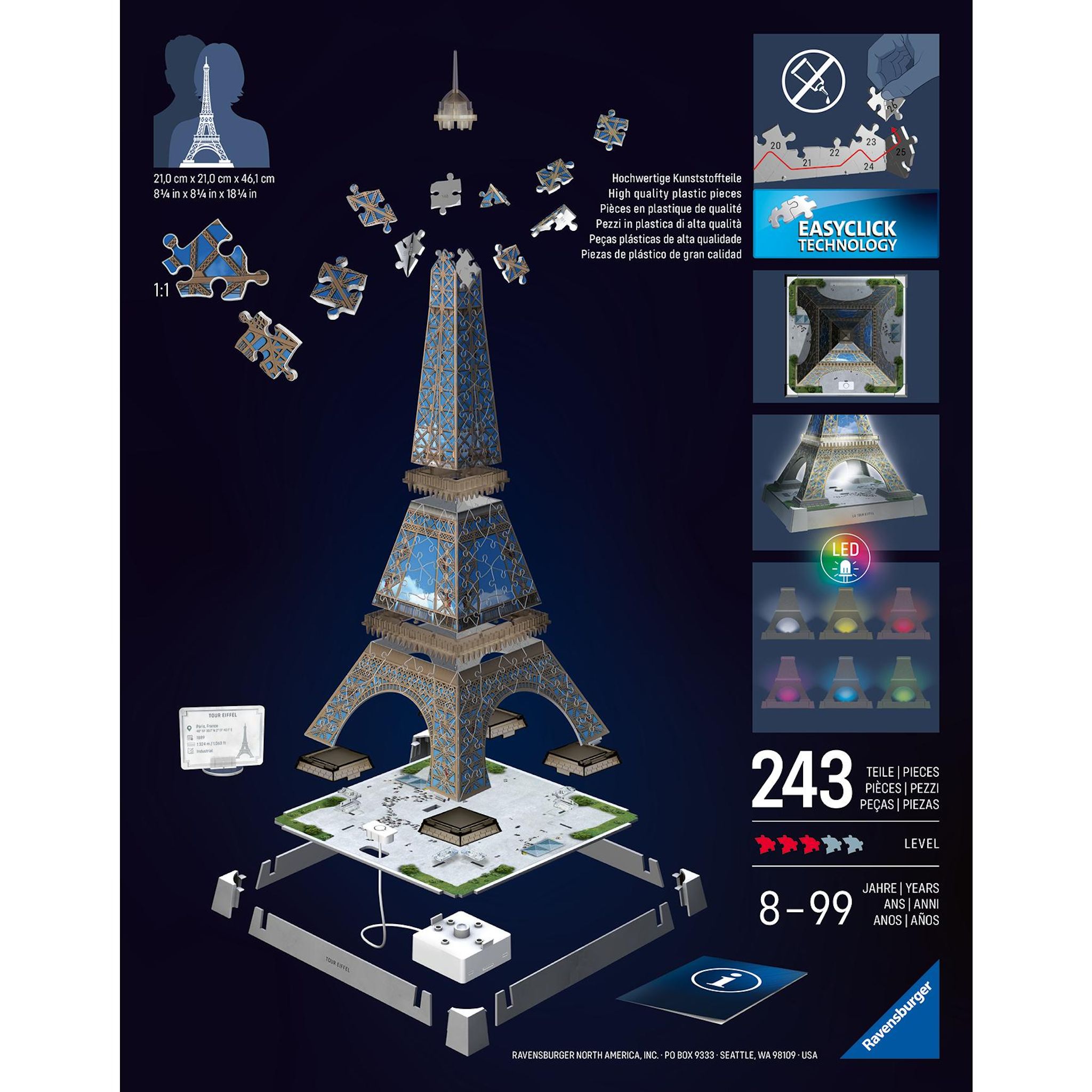 Voir la diapositive 2 : RAVENSBURGER Puzzle 3D 216 pièces Tour Eiffel Illuminée