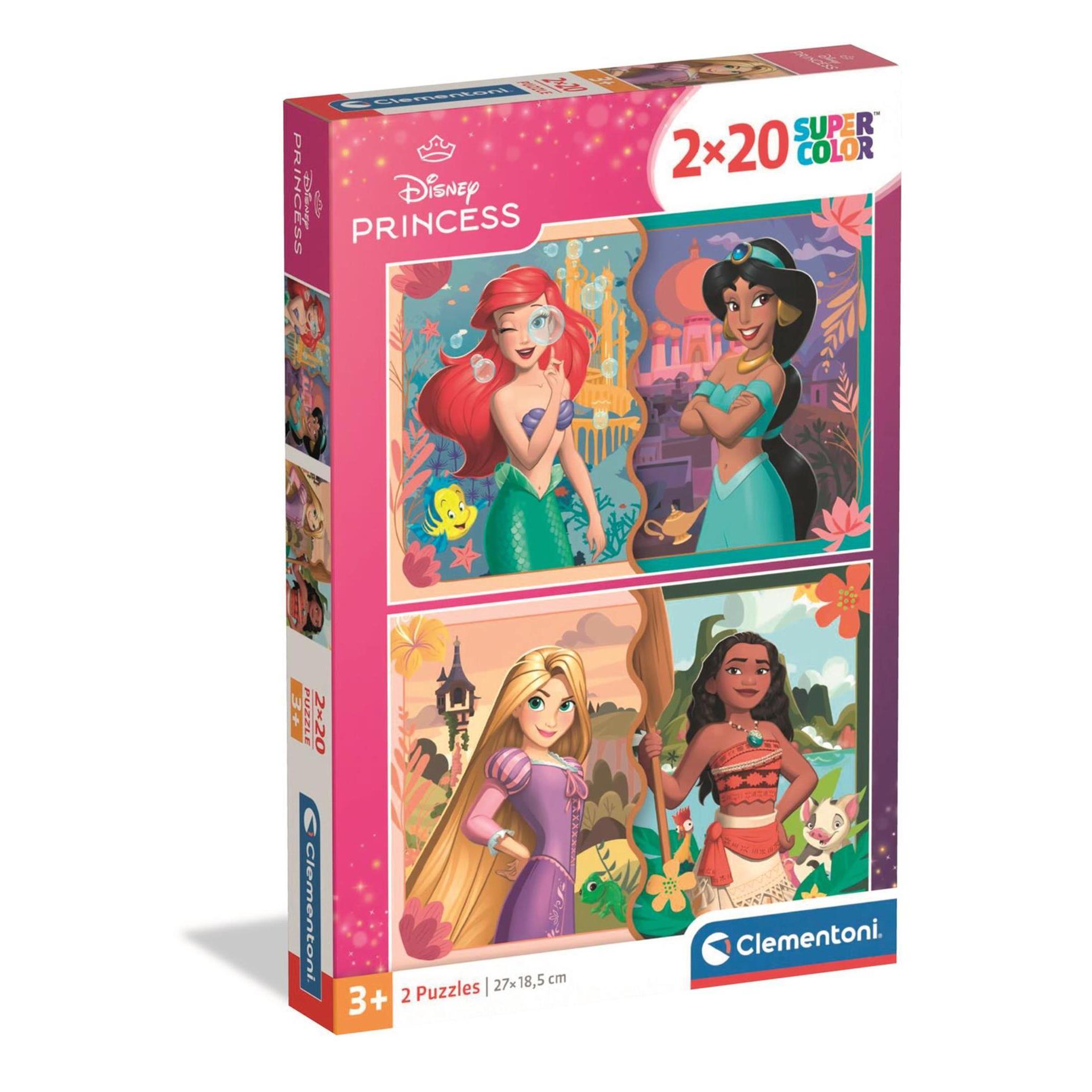 CLEMENTONI Puzzle 2x20 pièces Supercolor Princesses Disney