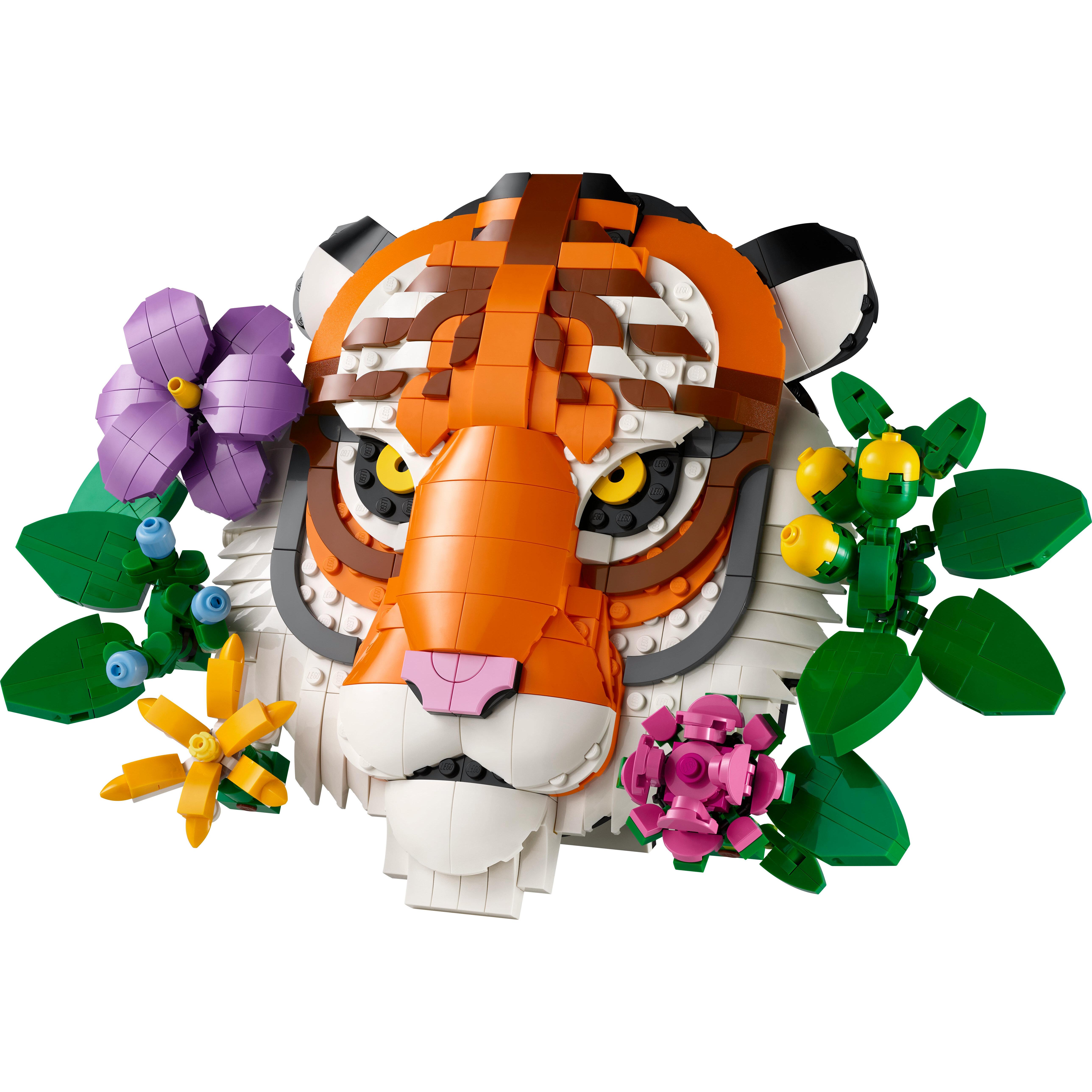 Voir la diapositive 2 : LEGO Art 31217 La Collection Faune – Le Tigre - Set Adulte - Décoration Murale Avec Fleurs