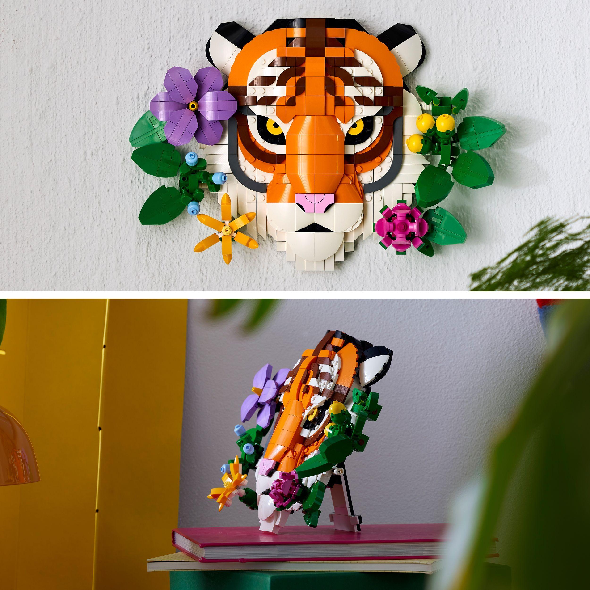Voir la diapositive 5 : LEGO Art 31217 La Collection Faune – Le Tigre - Set Adulte - Décoration Murale Avec Fleurs