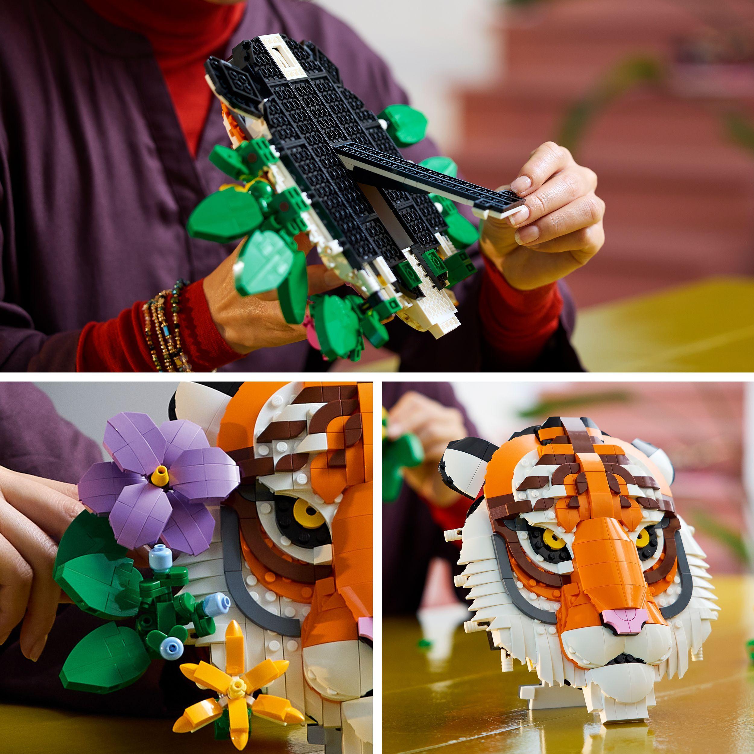 Voir la diapositive 6 : LEGO Art 31217 La Collection Faune – Le Tigre - Set Adulte - Décoration Murale Avec Fleurs