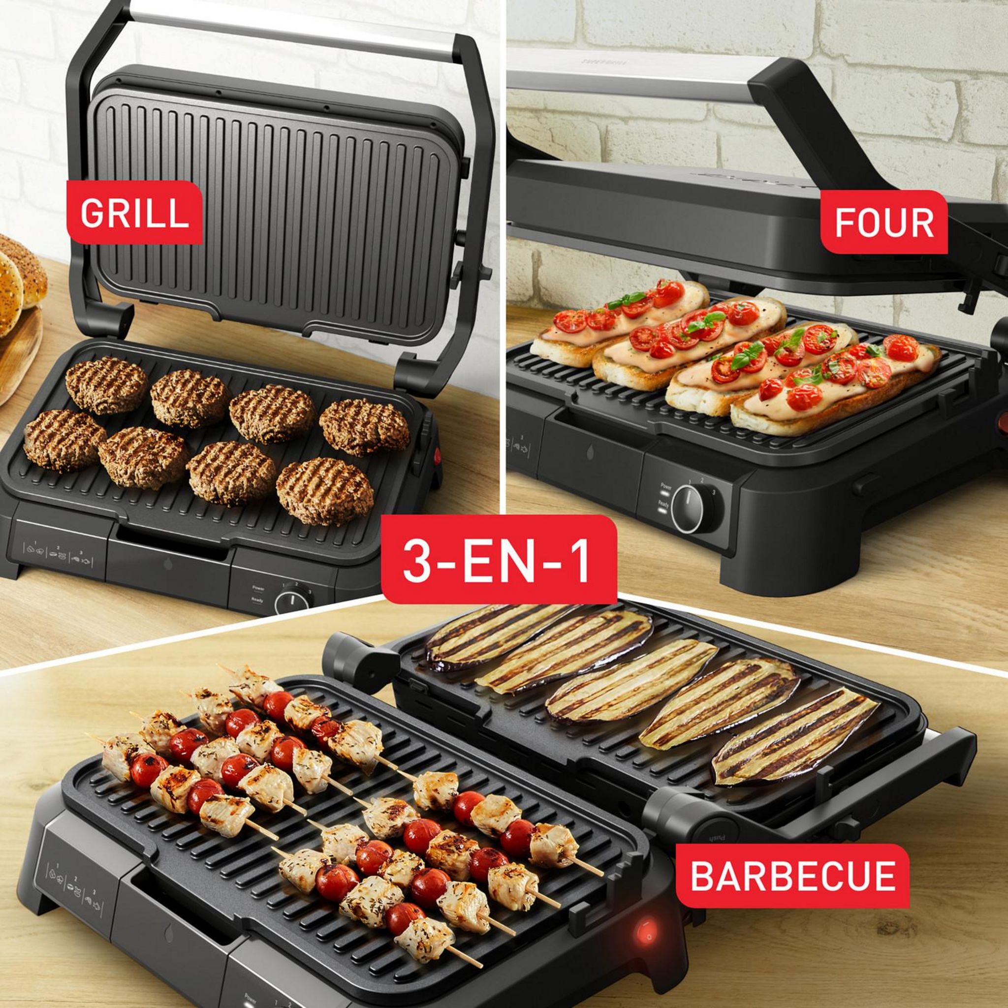 Voir la diapositive 2 : TEFAL Grille viande 3 en 1 GC520DEO - Noir