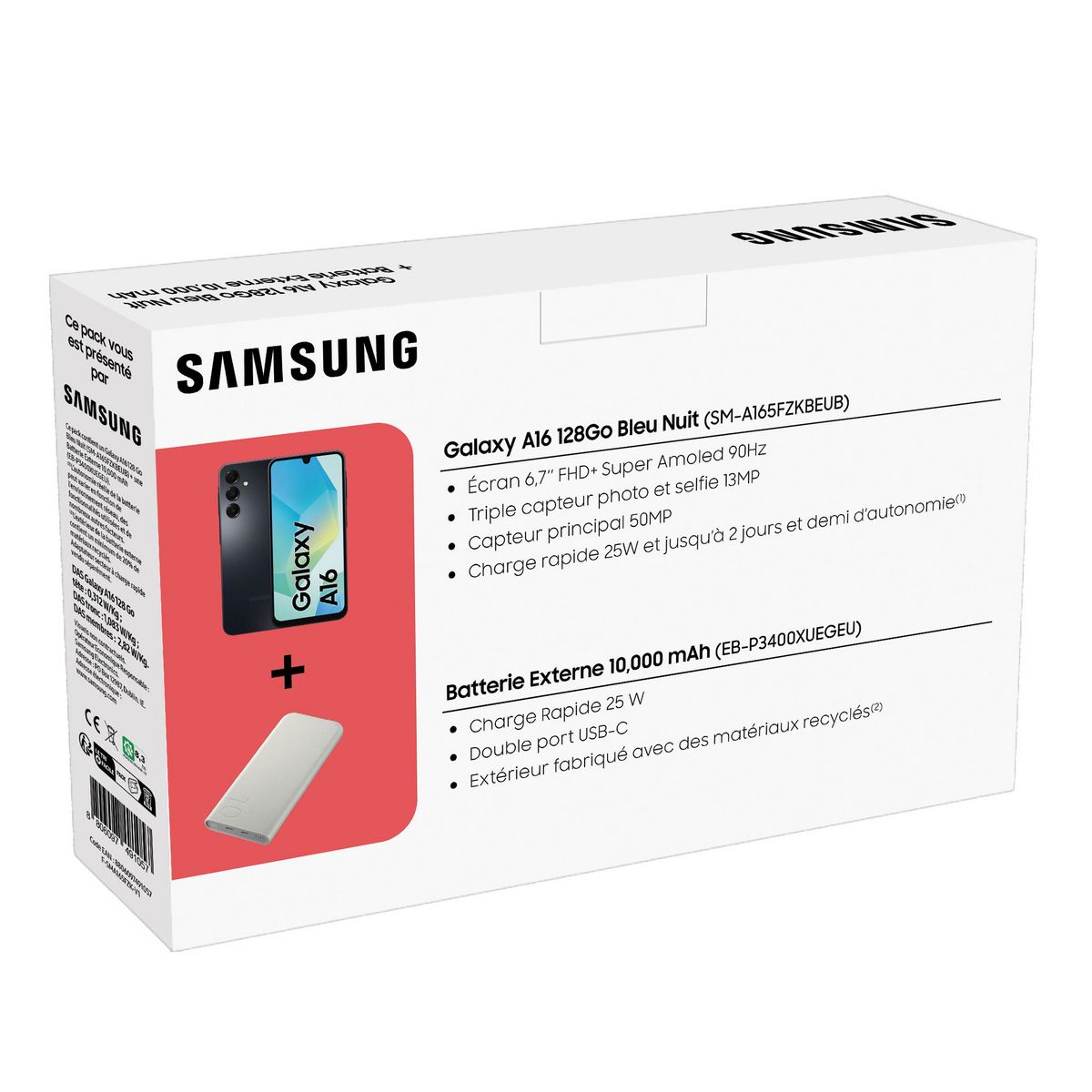 SAMSUNG Pack Galaxy A16 4G 128Go - Noir + Batterie Externe 10000 mAh