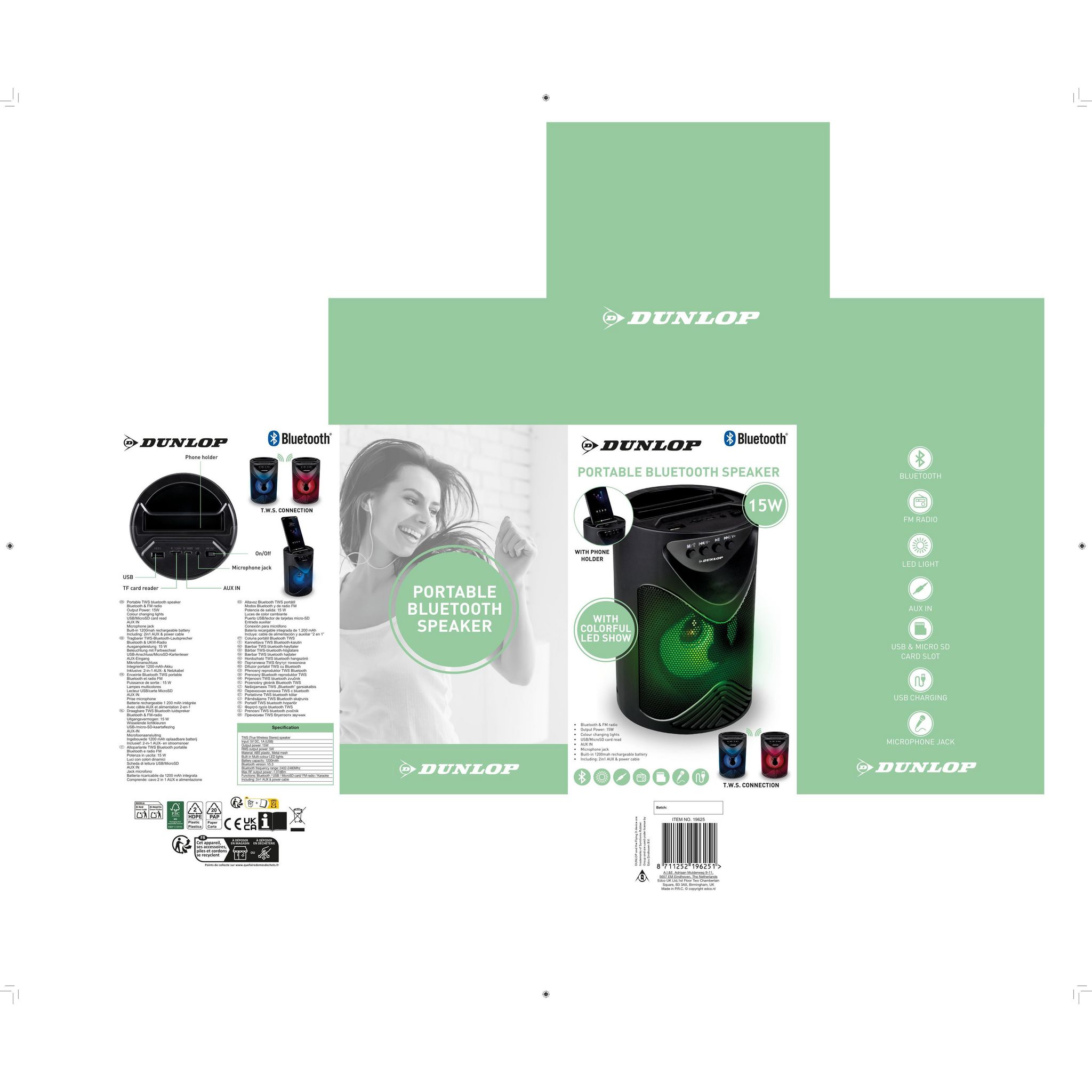 Voir la diapositive 3 : DUNLOP Mini Enceinte portable Bluetooth