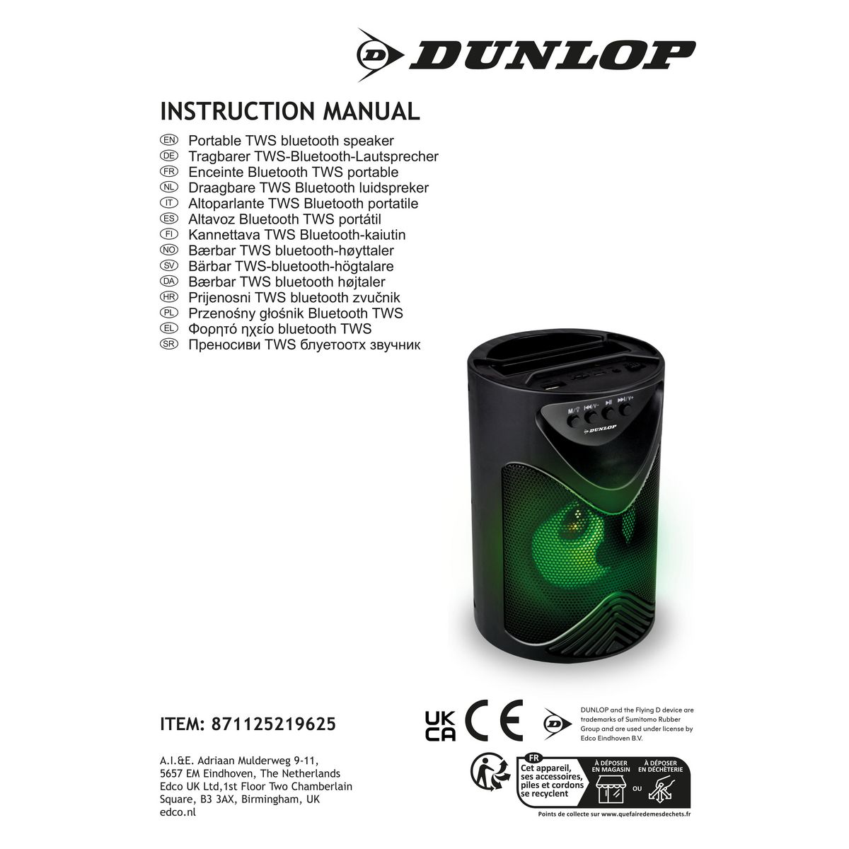 DUNLOP Mini Enceinte portable Bluetooth