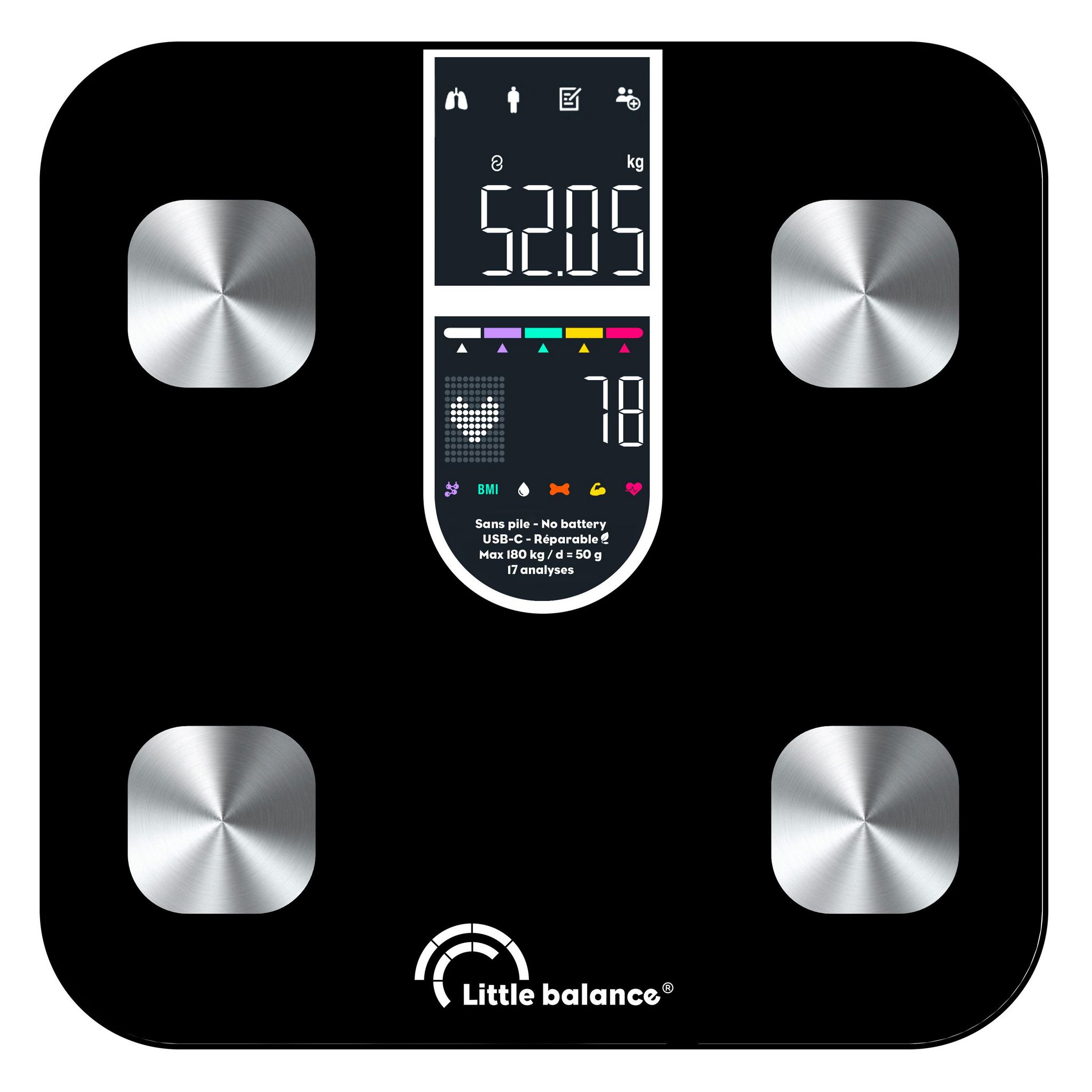 Voir la diapositive 3 : LITTLE BALANCE Pèse personne impédancemètre électronique ic-X4-Visio+ - Noir