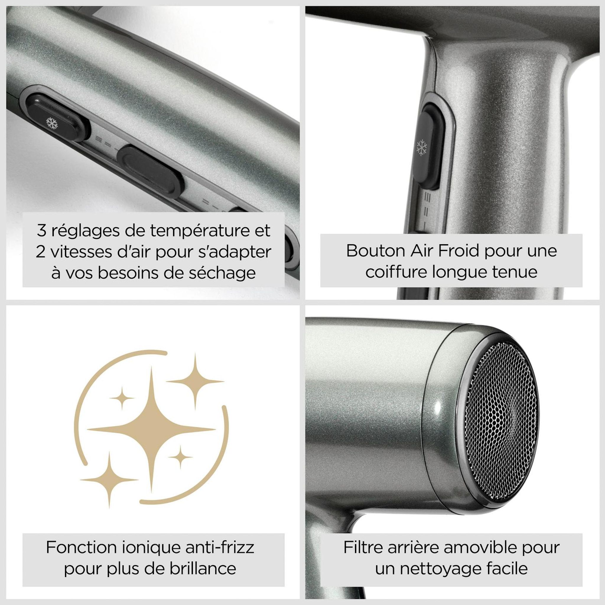 Voir la diapositive 4 : BABYLISS Sèche cheveux D581E - Gris