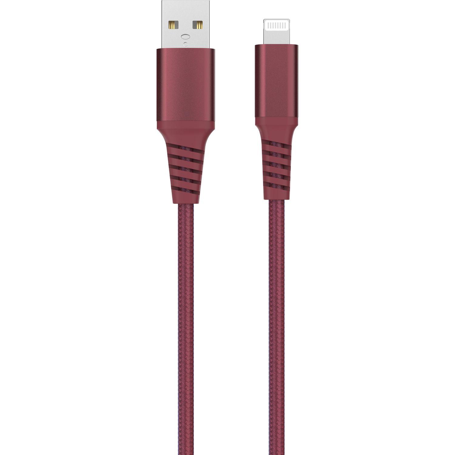 Voir la diapositive 2 : QILIVE Câble de charge USB / Lightning Textile - Rouge
