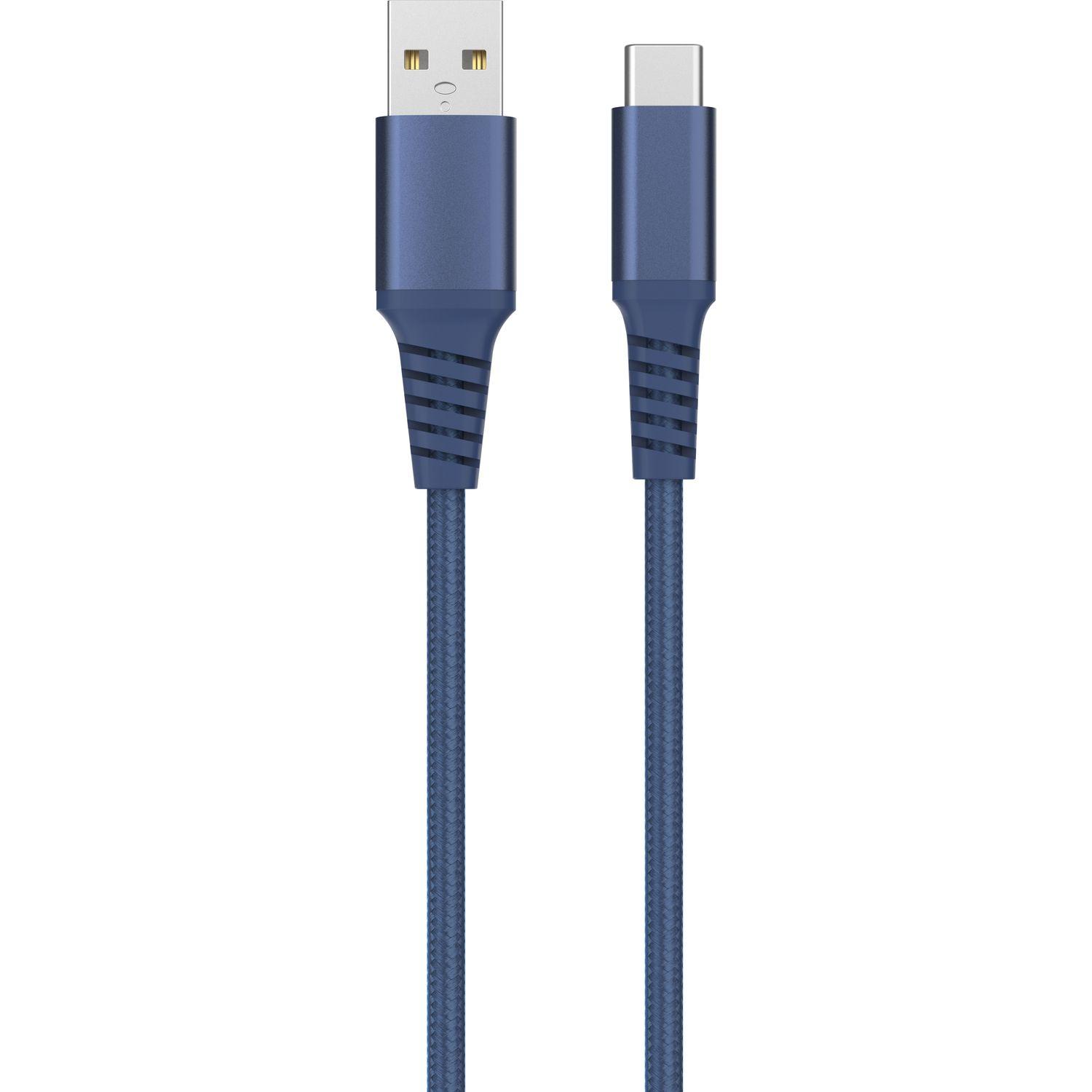 Voir la diapositive 2 : QILIVE Câble de charge USB A/USB C Textile - Bleu