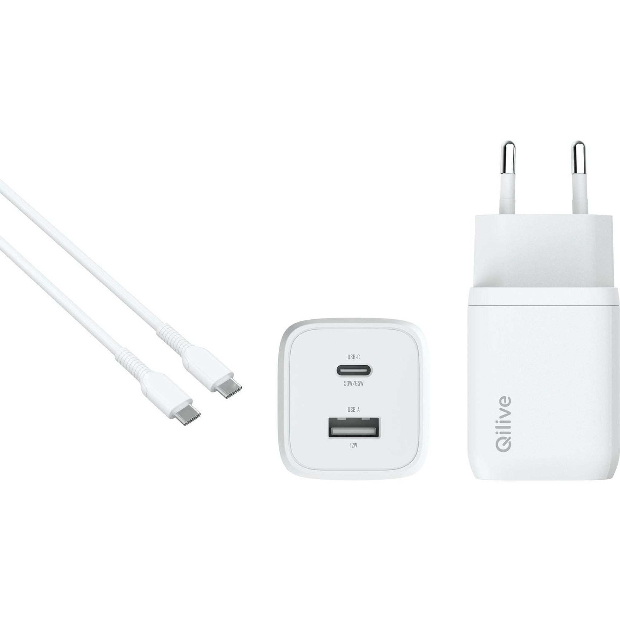 QILIVE Chargeur Secteur USB A/USB C 65W - Blanc