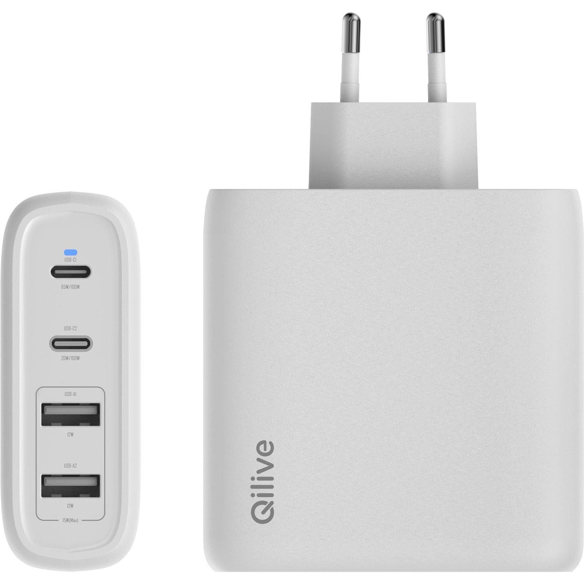QILIVE Charge Secteur 2 USB A+2 USB C 100W - Blanc