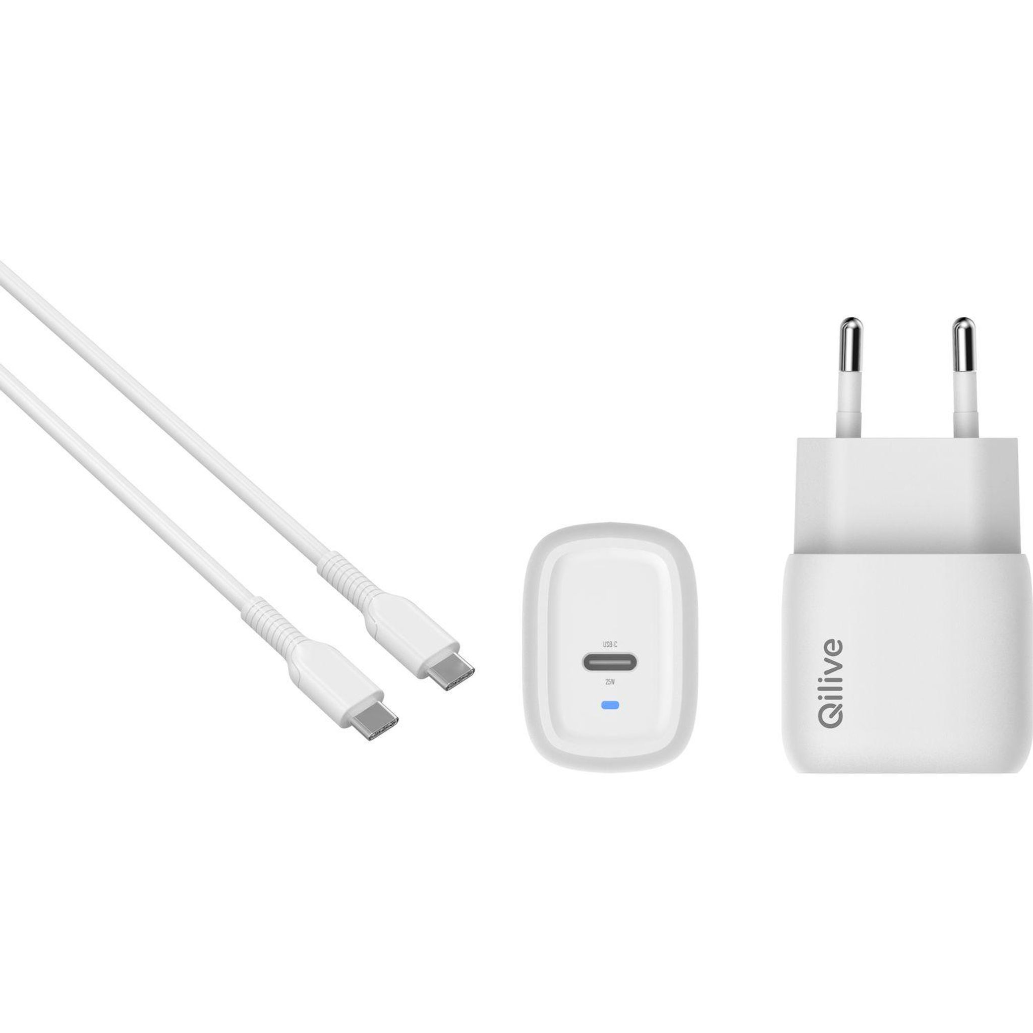 QILIVE Chargeur Secteur USB C/USB C 25W - Blanc