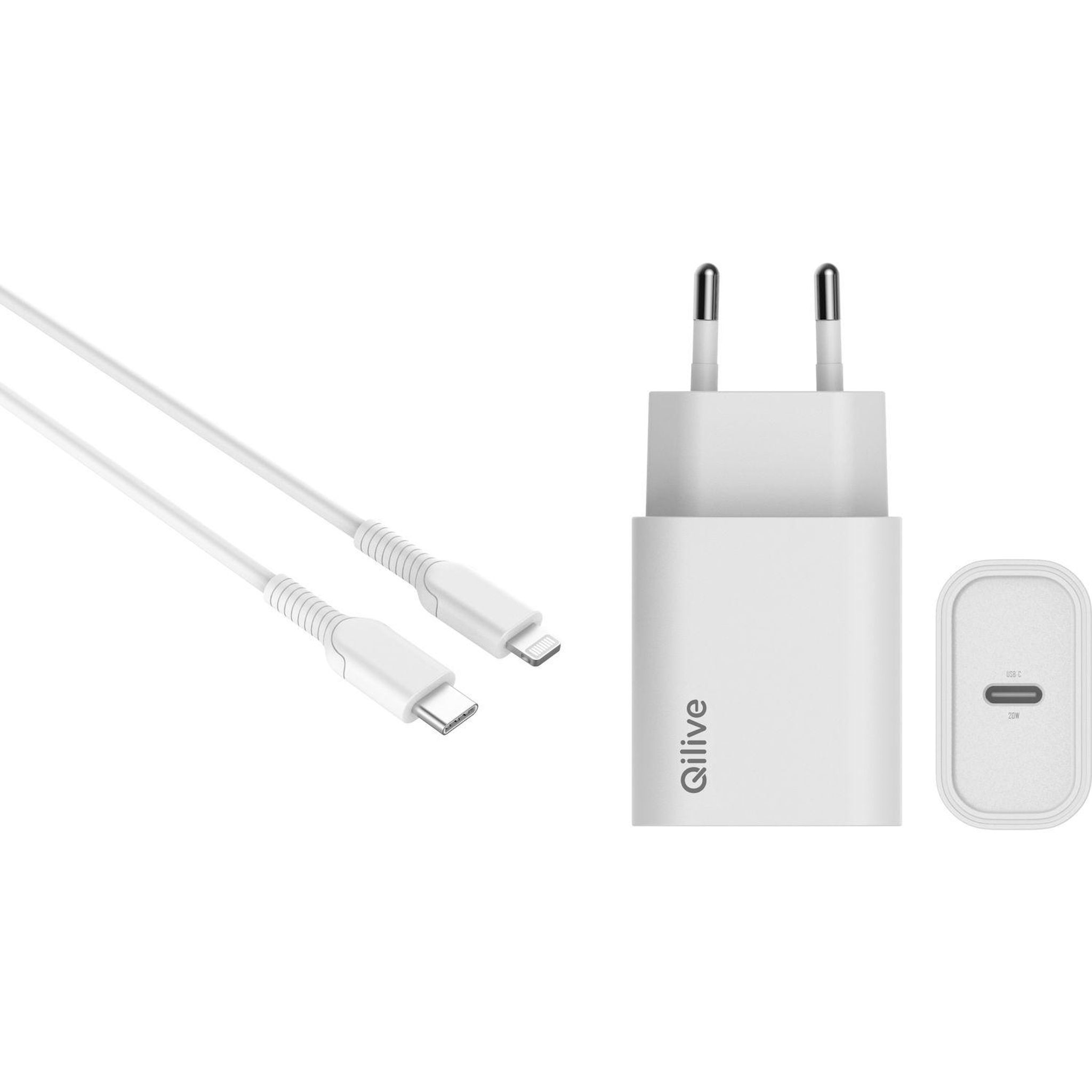 QILIVE Chargeur Secteur USB C/Lightning 20W - Blanc