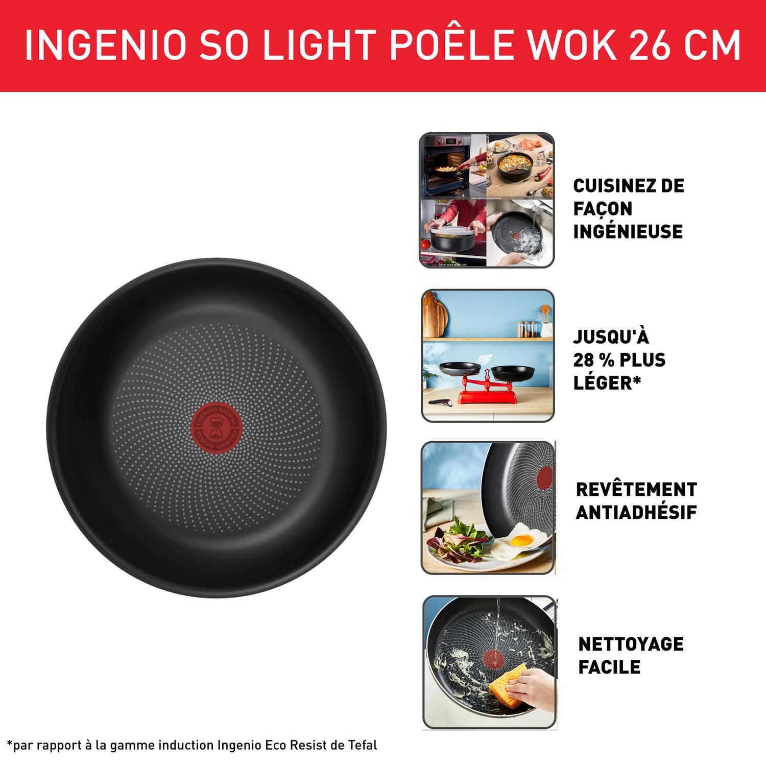 Voir la diapositive 2 : TEFAL Wok 26cm Ingenio So Light tous feux dont induction