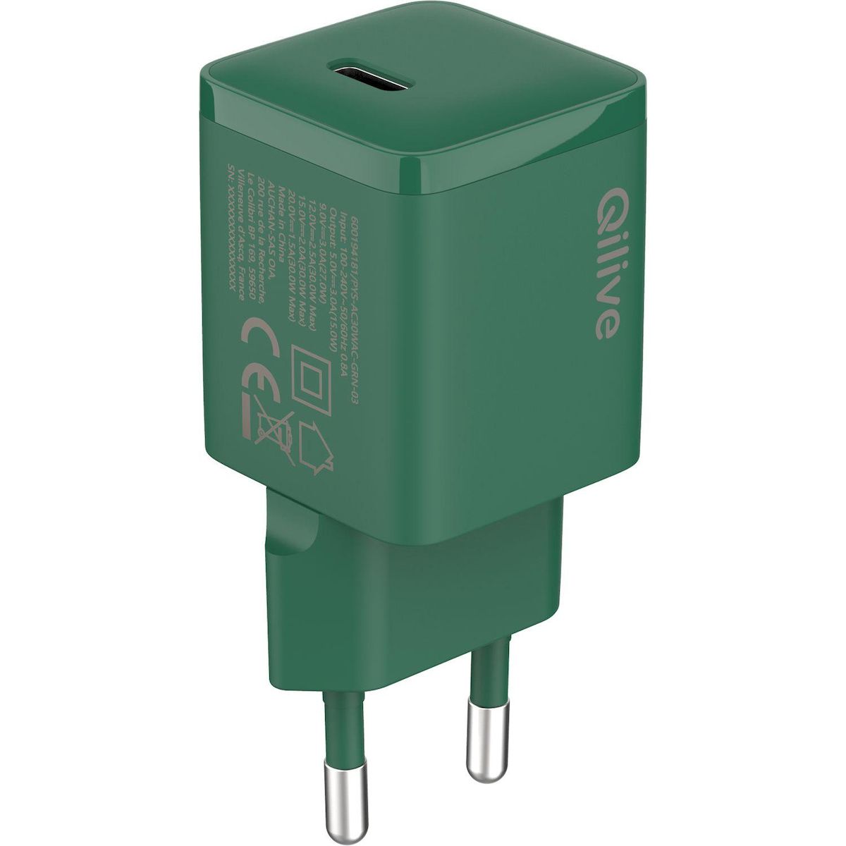 QILIVE Chargeur USB C 30W - Vert