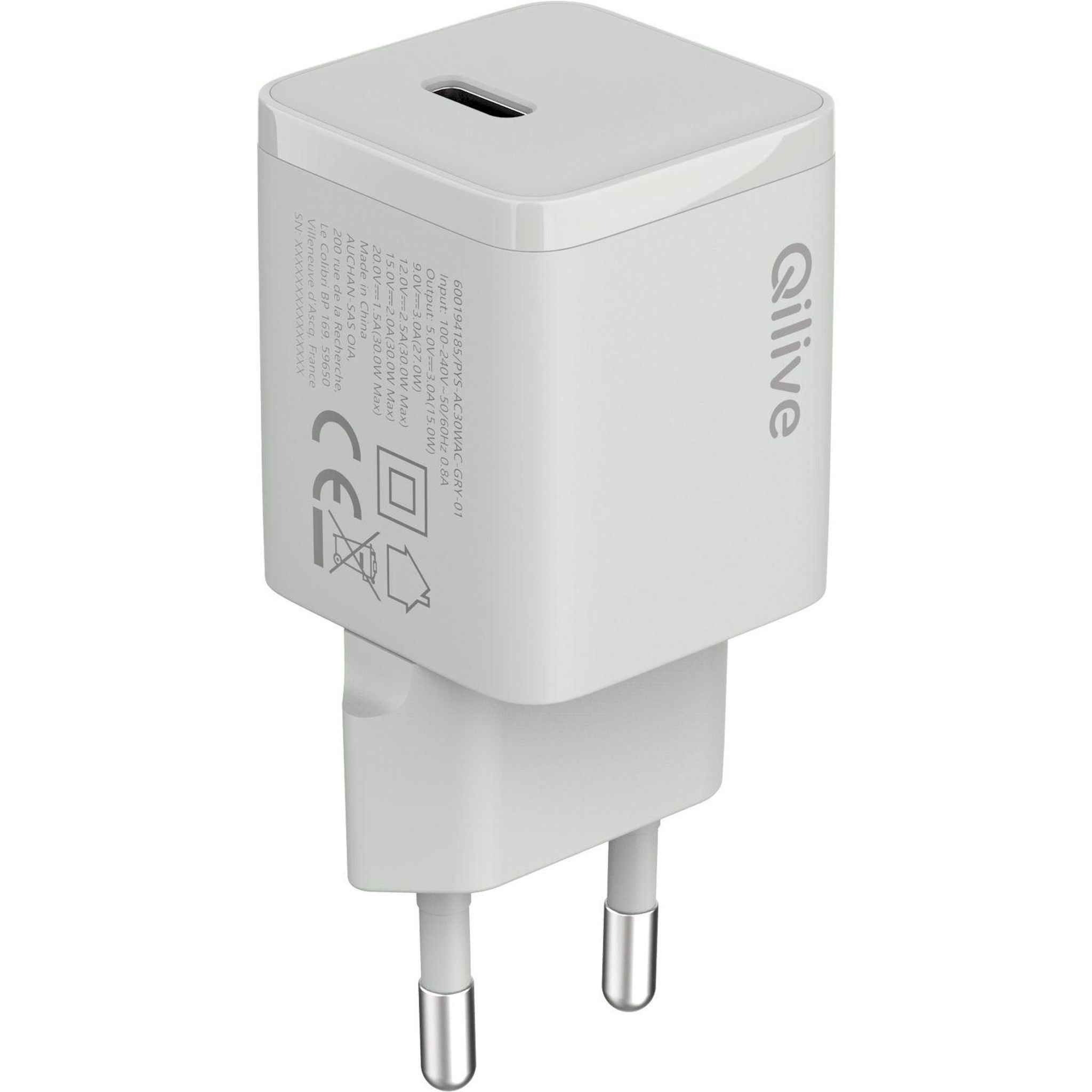 Voir la diapositive 2 : QILIVE Chargeur USB C 30W - Gris