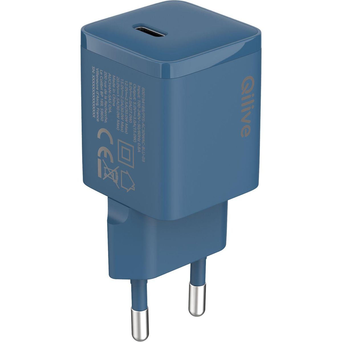 QILIVE Chargeur USB C 30W - Bleu