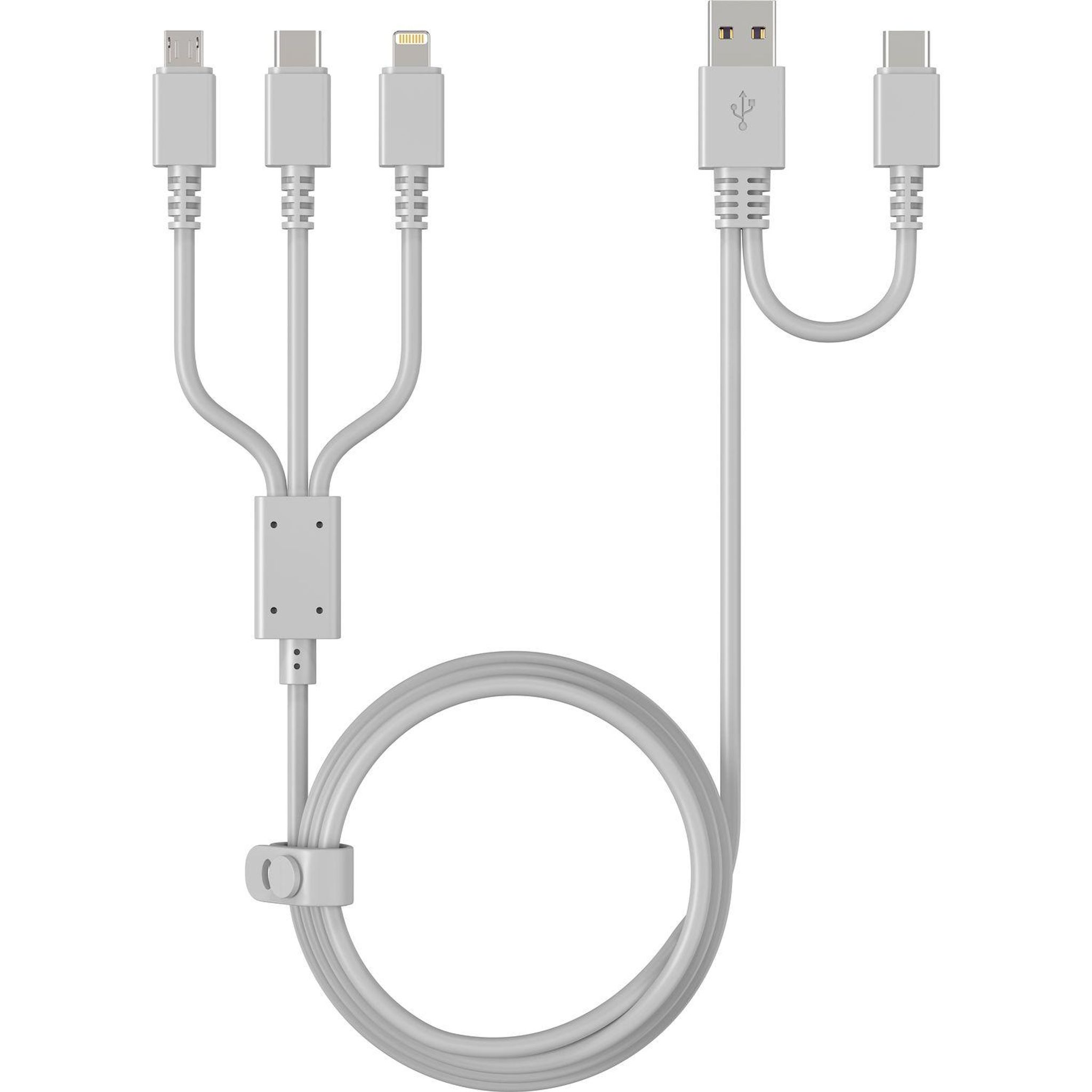 QILIVE Câble de charge USB A/USB C/Lightning/Micro USB - Gris