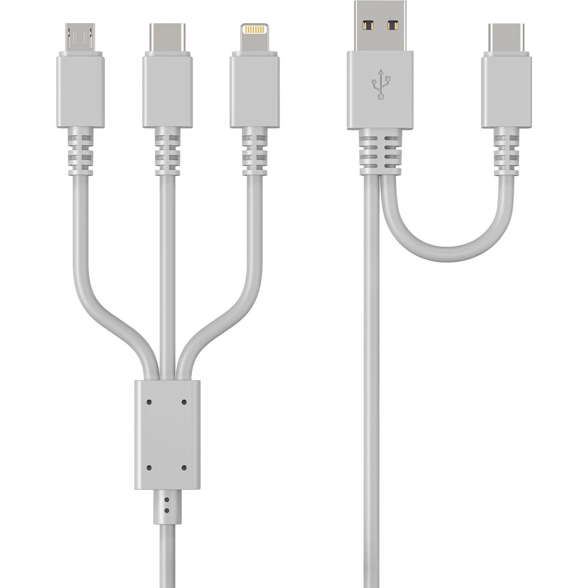 Voir la diapositive 2 : QILIVE Câble de charge USB A/USB C/Lightning/Micro USB - Gris
