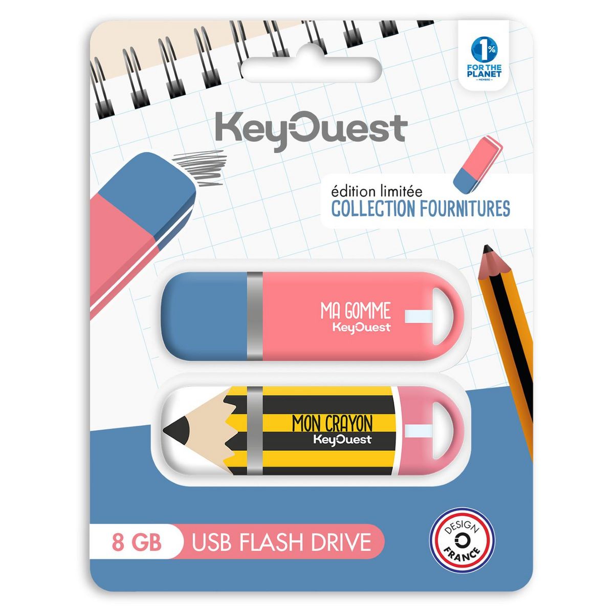 KEYOUEST Clé USB 2x8Go Gomme et Crayon Papier