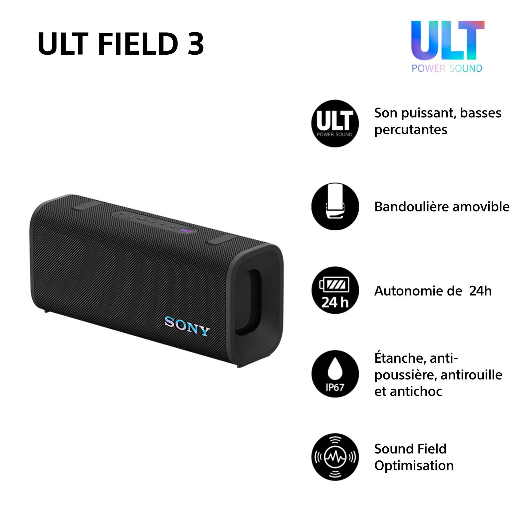 Voir la diapositive 2 : SONY Enceinte portable ULT 30 Field 3 - Noir