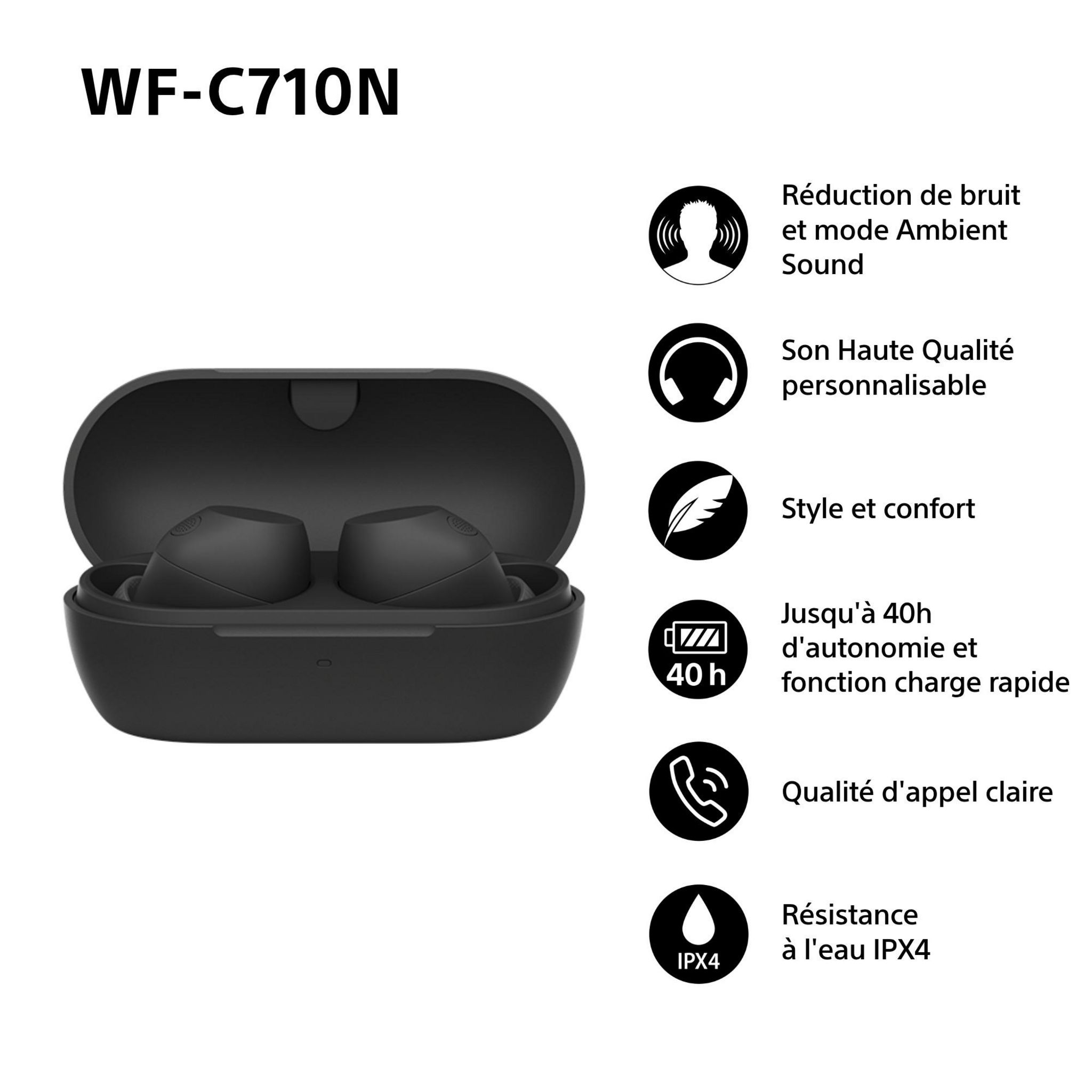 Voir la diapositive 2 : SONY Écouteurs WF C710 TWS - Noir