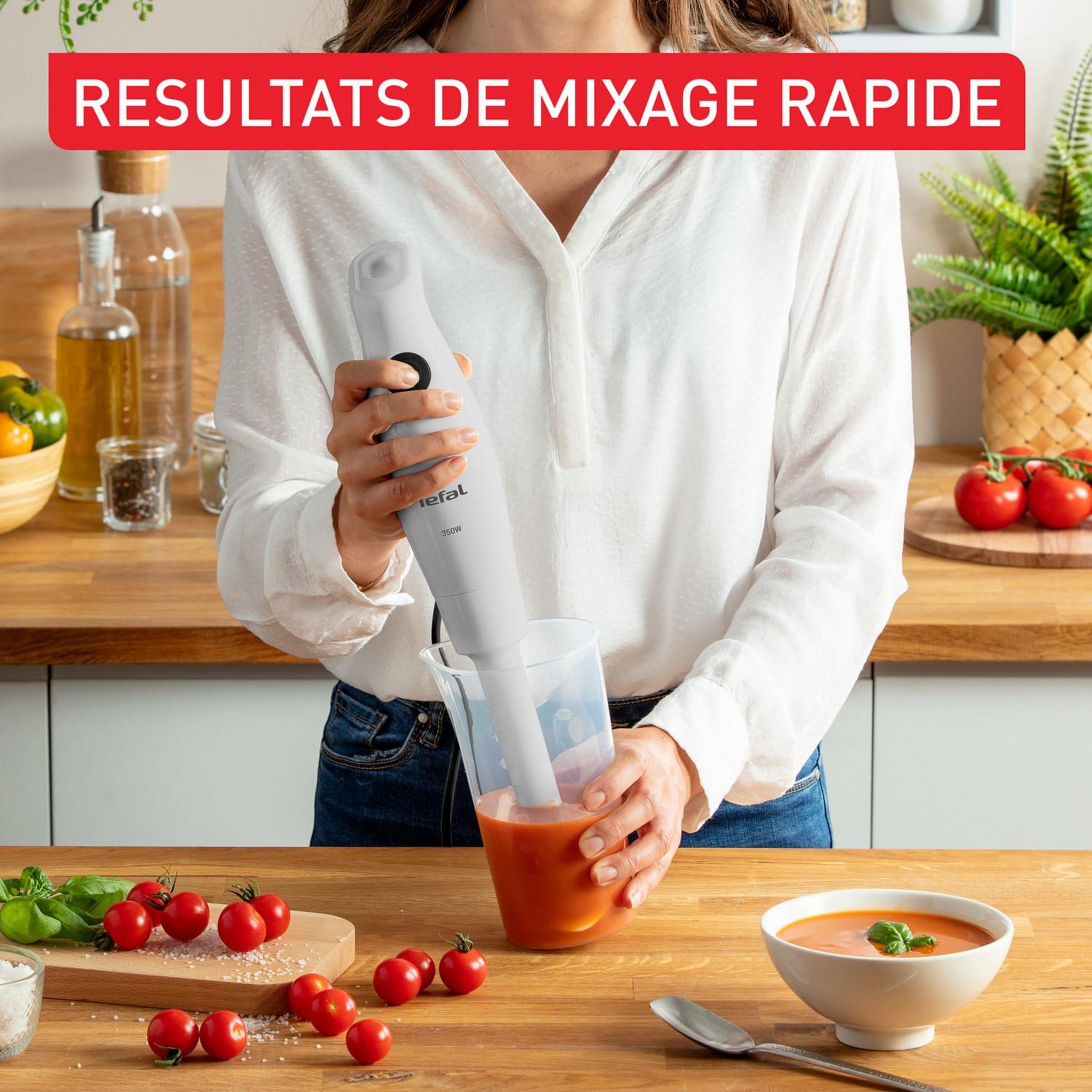 Voir la diapositive 2 : TEFAL Mixeur plongeant HB12AN10 - Blanc