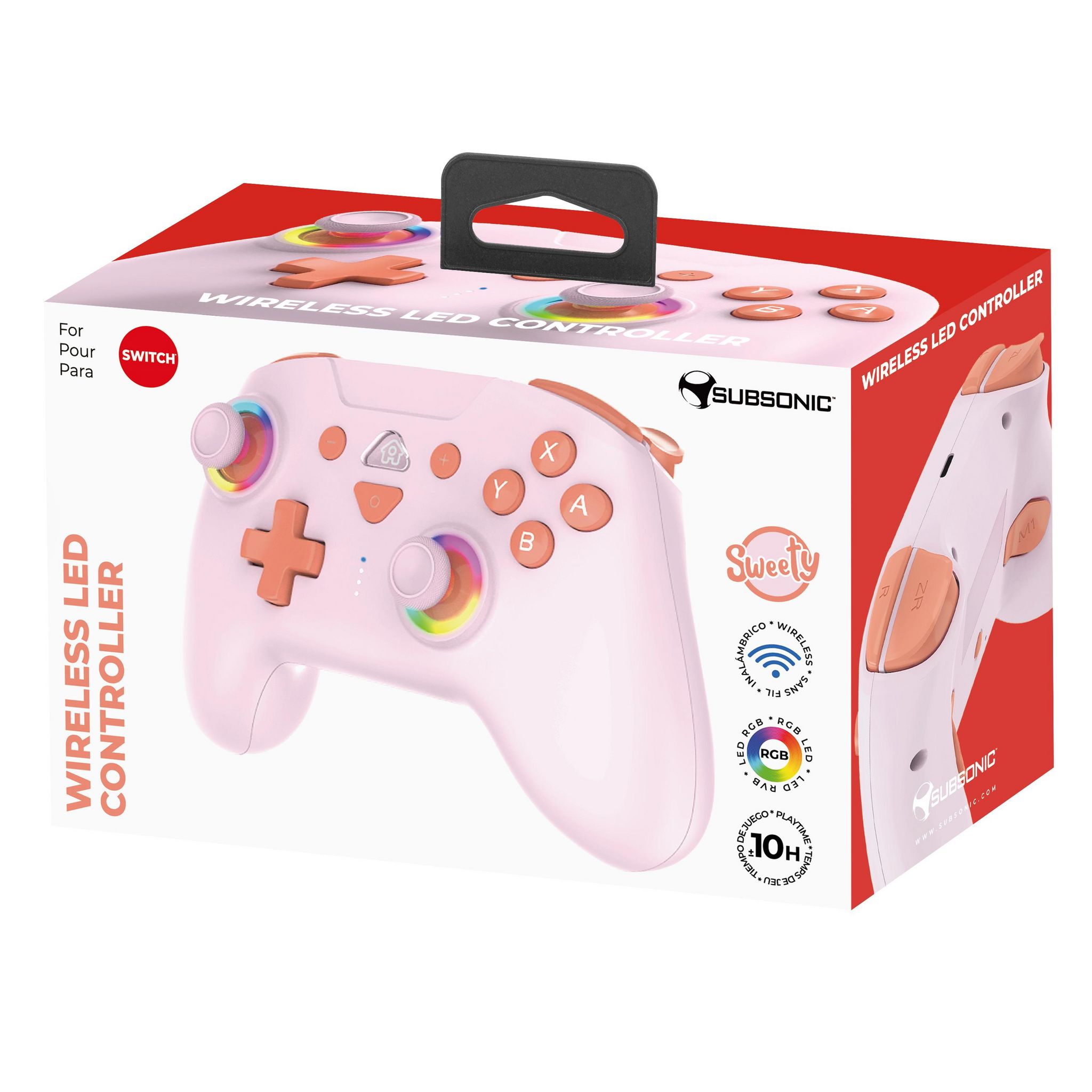 Voir la diapositive 6 : SUBSONIC Manette Sans Fil Rechargeable Led Rgb Sweetie - Rose Nintendo Switch