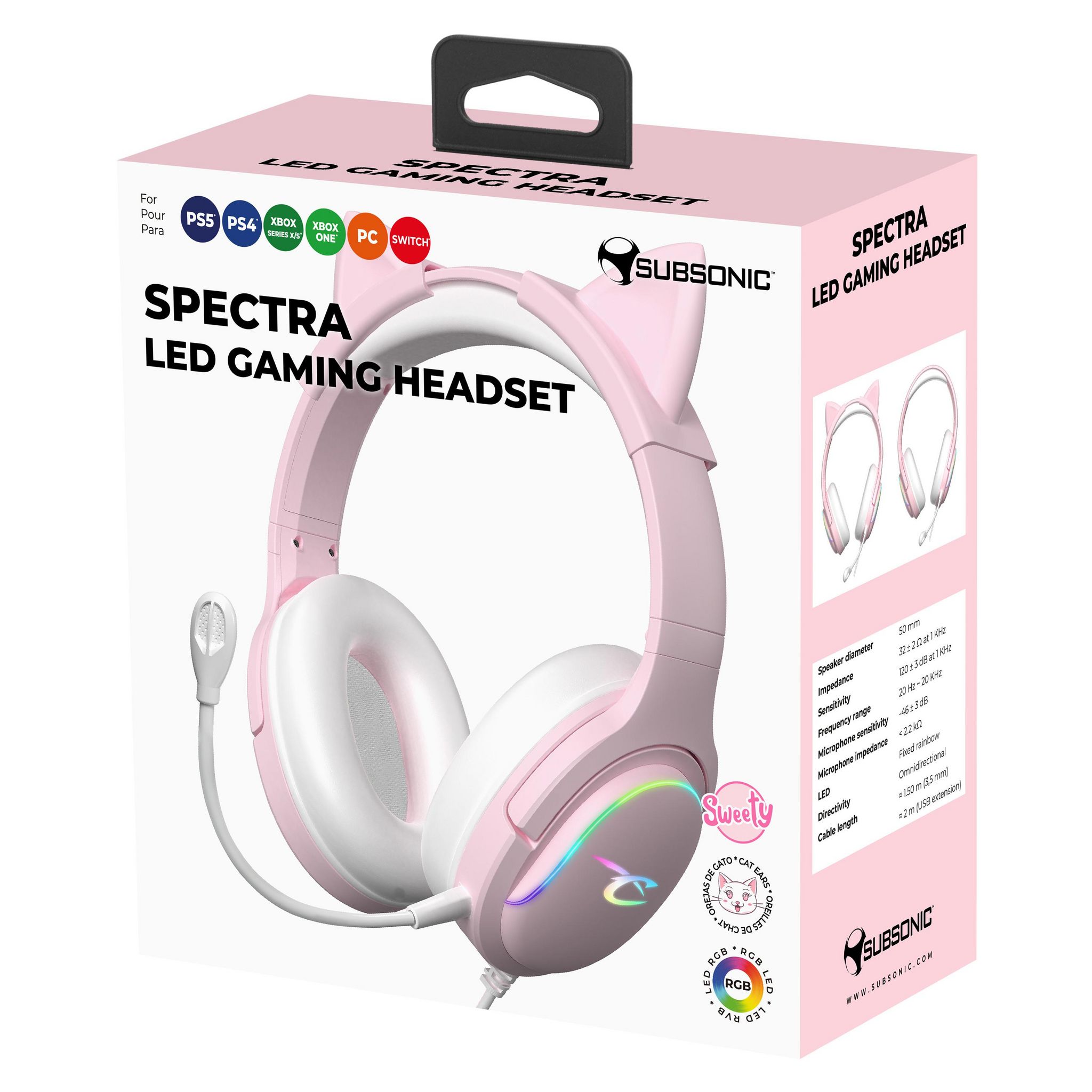 Voir la diapositive 6 : SUBSONIC Casque audio gaming LED Spectra Rose