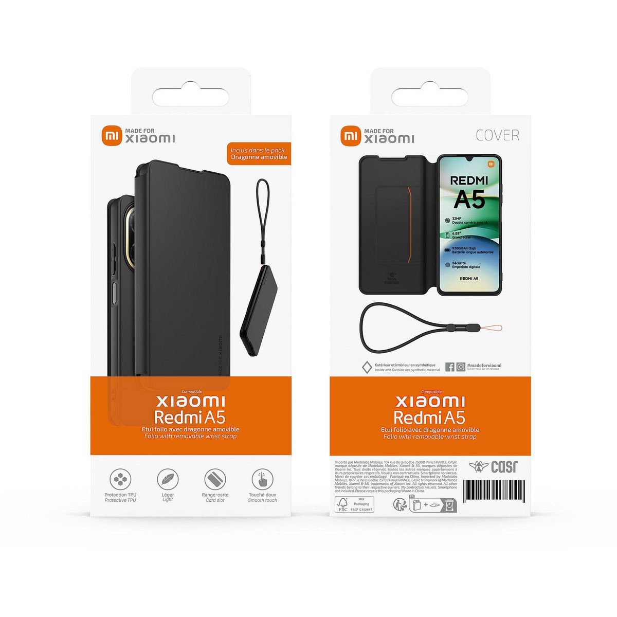 XIAOMI Etui folio pour Redmi A5 - Noir