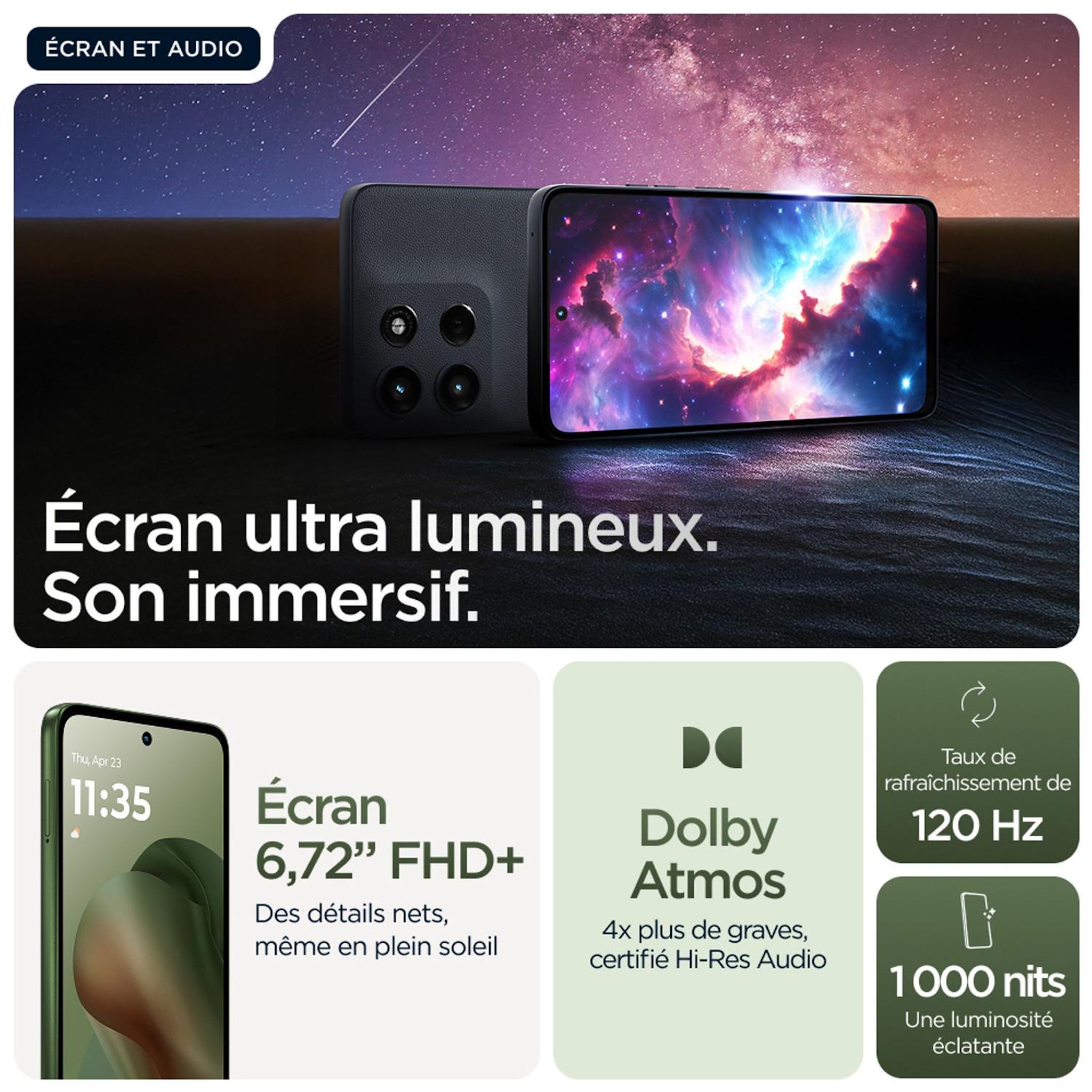 Voir la diapositive 3 : MOTOROLA G56 256Go - Vert