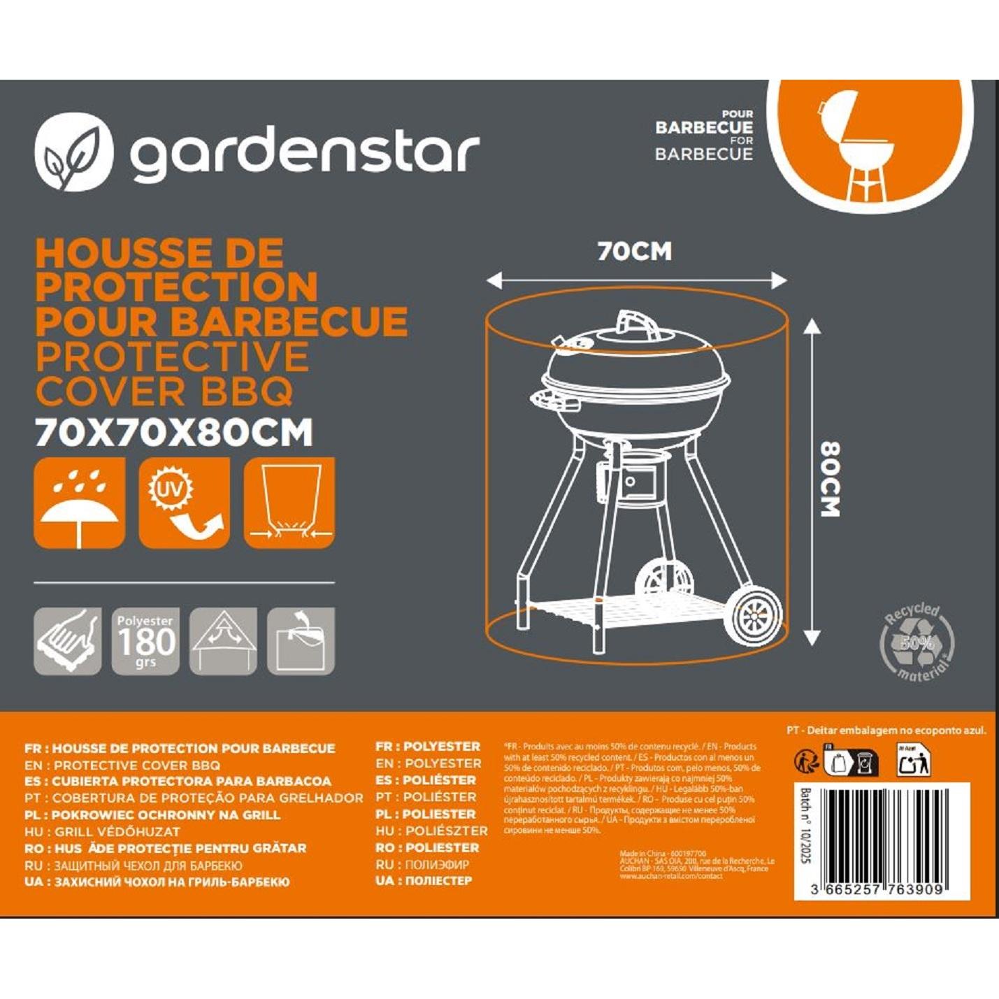 Voir la diapositive 2 : GARDENSTAR Housse de protection barbecue rond D70xH80 cm