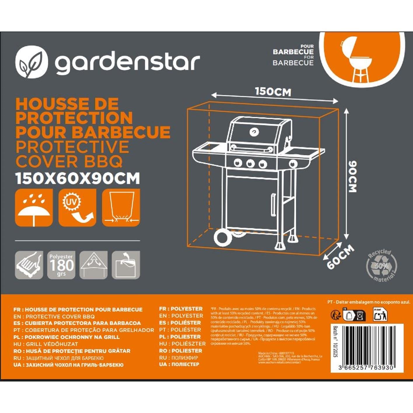 Voir la diapositive 2 : GARDENSTAR Housse de protection barbecue rectangulaire L 150x60x90 cm