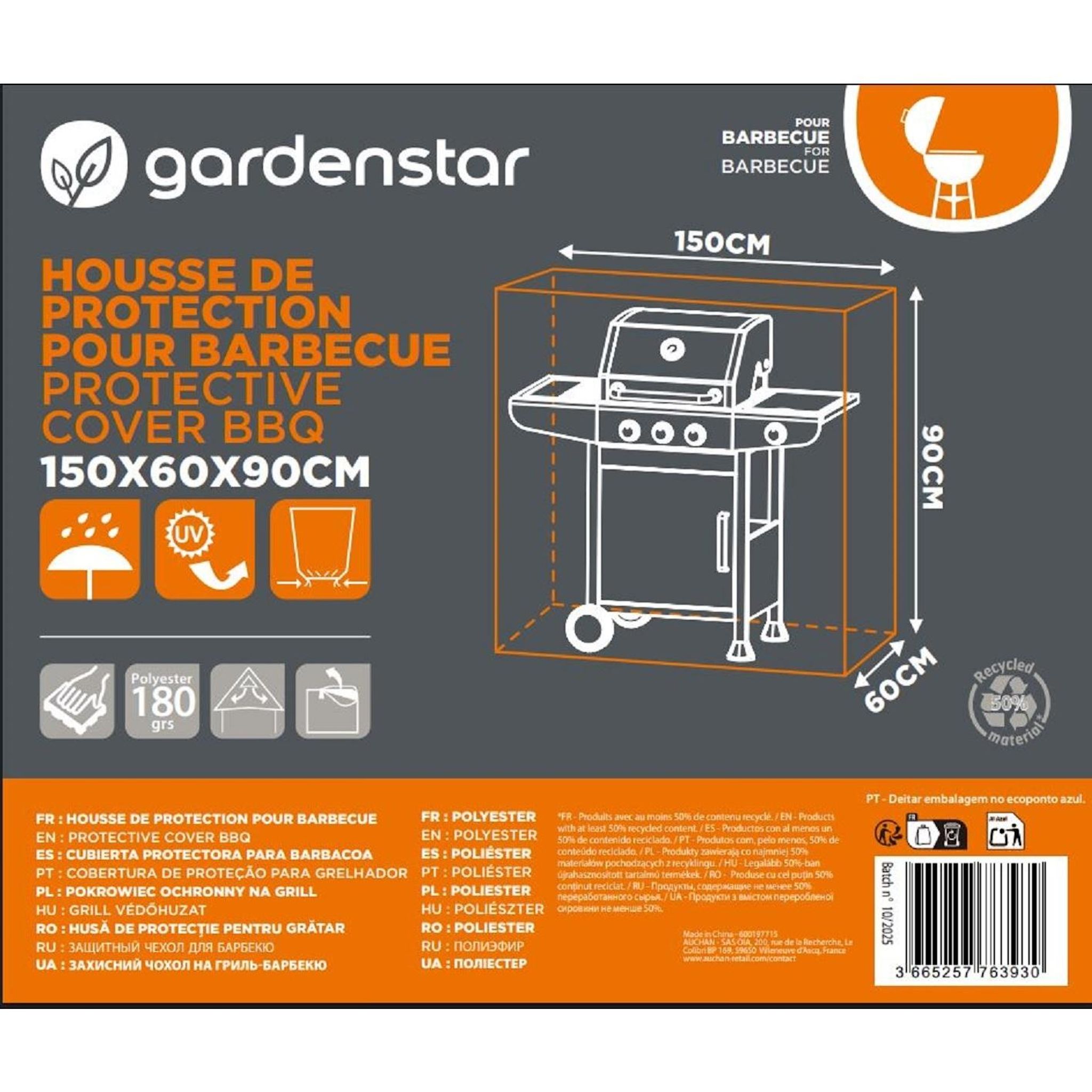 Voir la diapositive 2 : GARDENSTAR Housse de protection barbecue rectangulaire L 150x60x90 cm