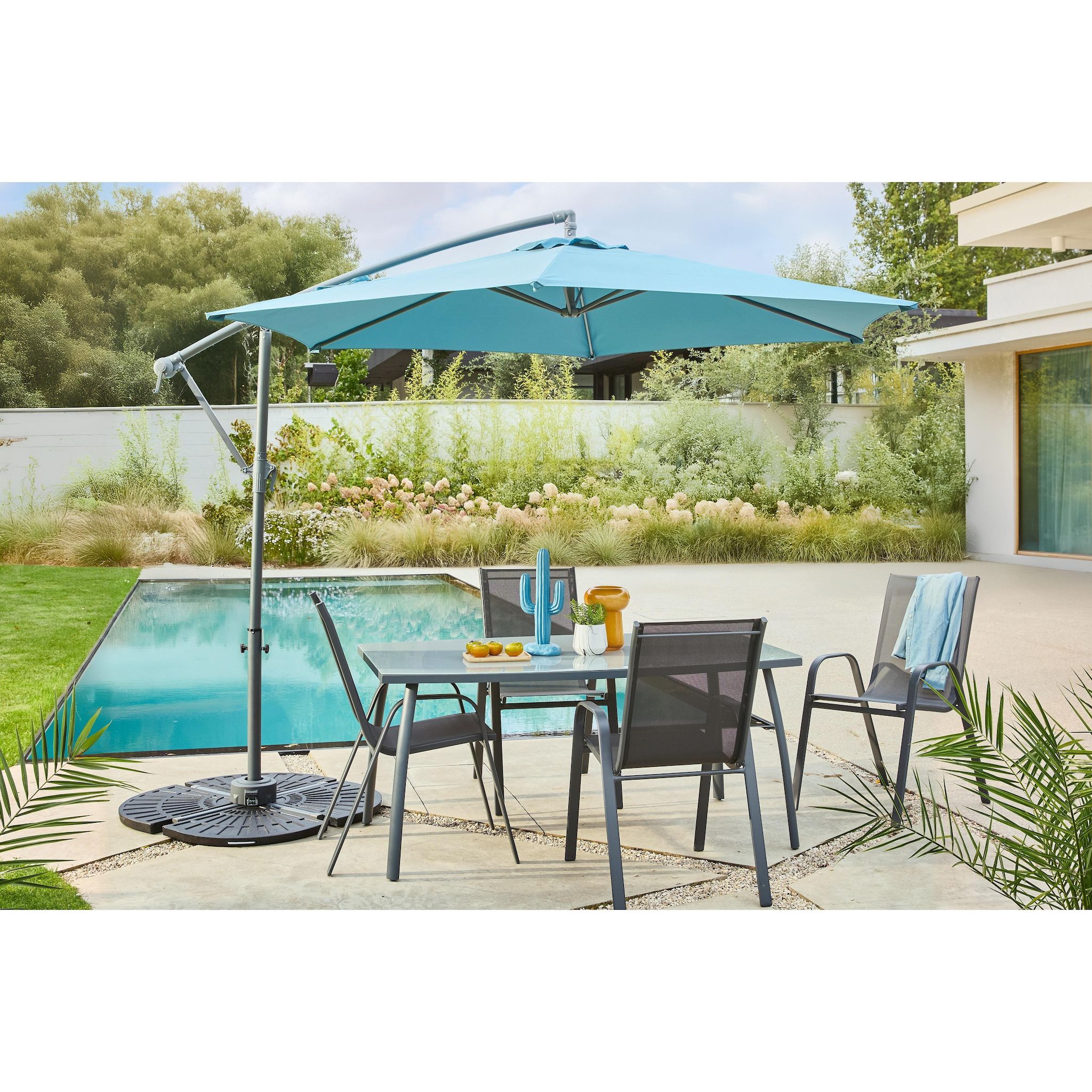 Voir la diapositive 2 : GARDENSTAR Parasol déporté diamètre 3m bleu 360