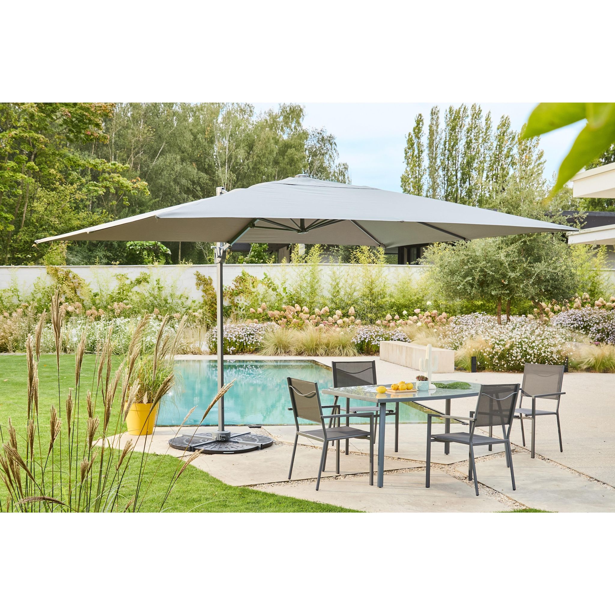 Voir la diapositive 2 : GARDENSTAR Parasol déporté 3x4 gris