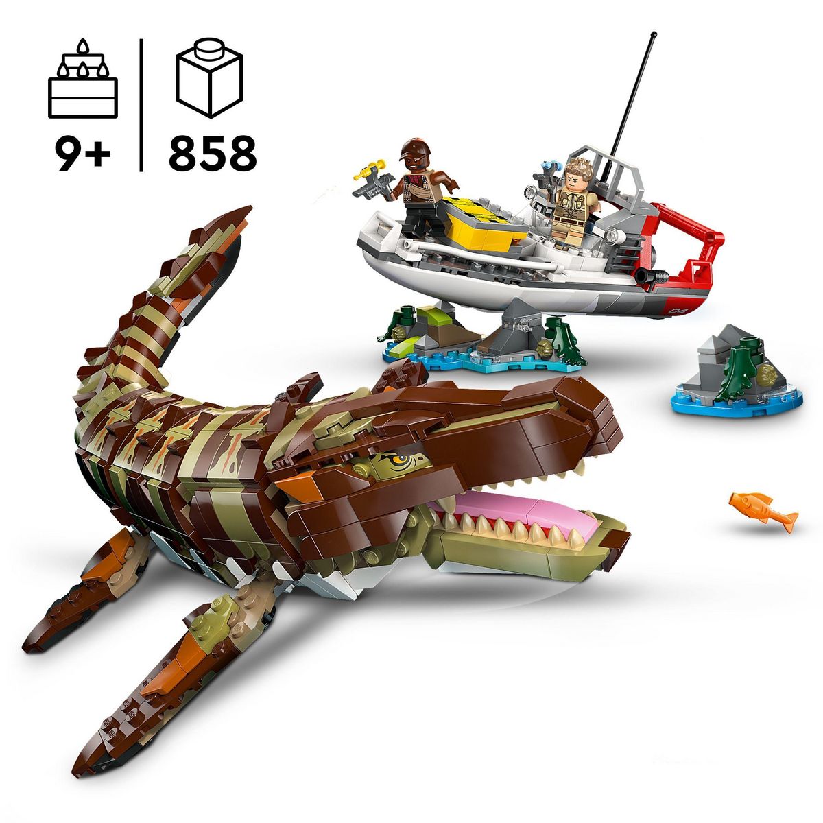 LEGO Jurassic World 76974 - Le bateau en mission et le Mosasaure en briques