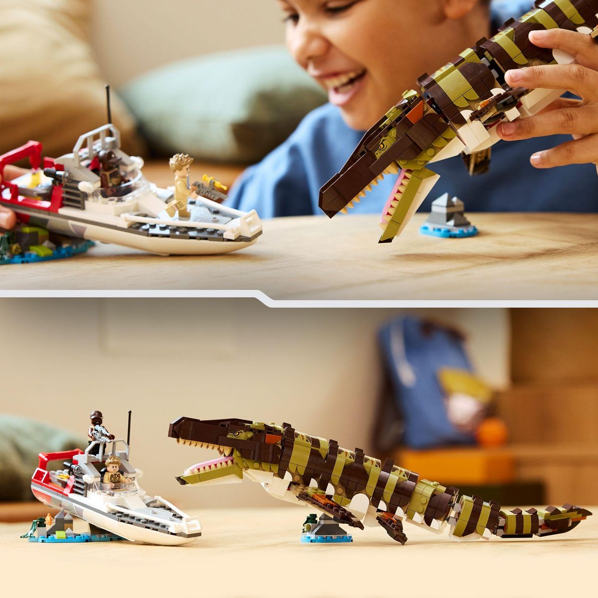 LEGO Jurassic World 76974 - Le bateau en mission et le Mosasaure en briques