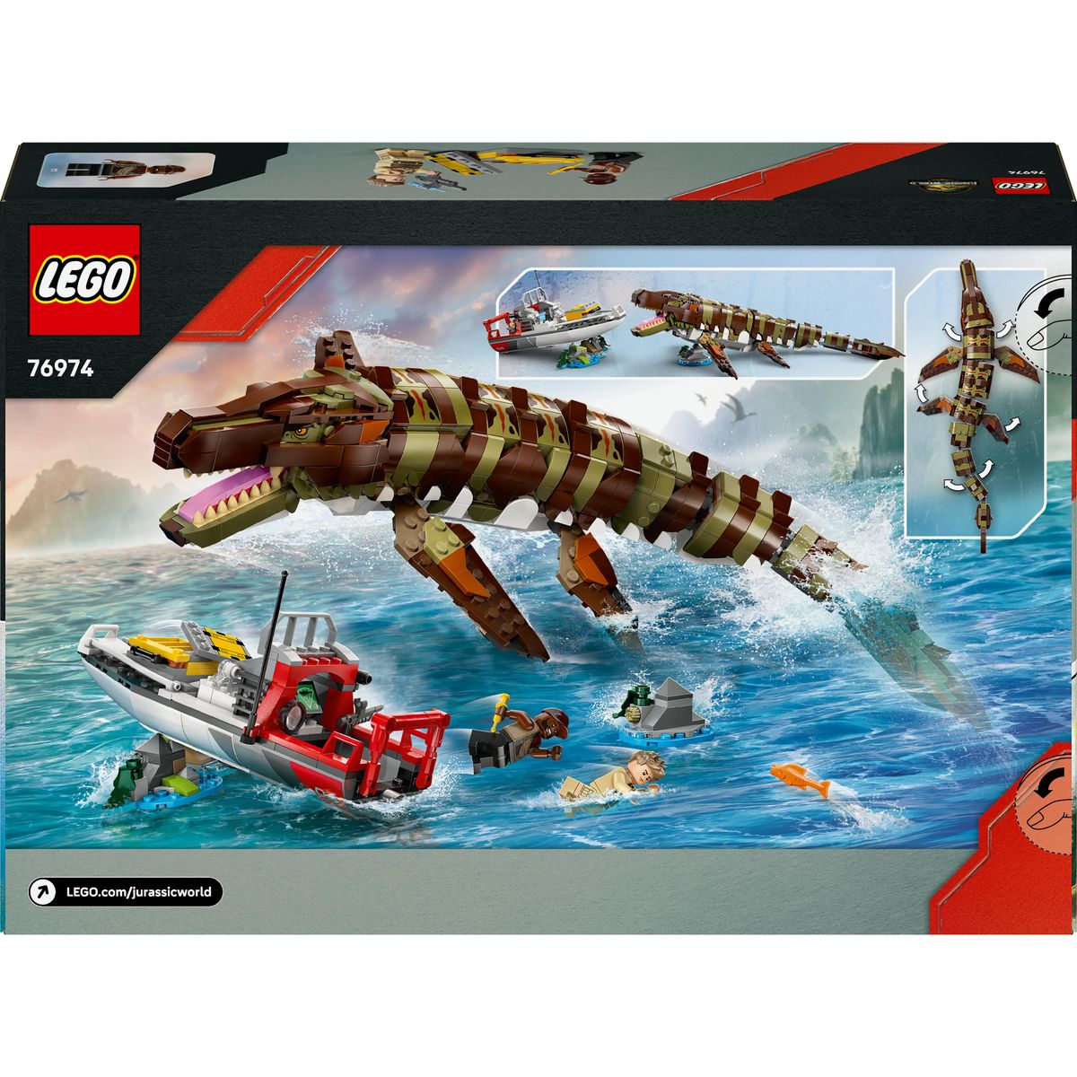 LEGO Jurassic World 76974 - Le bateau en mission et le Mosasaure en briques