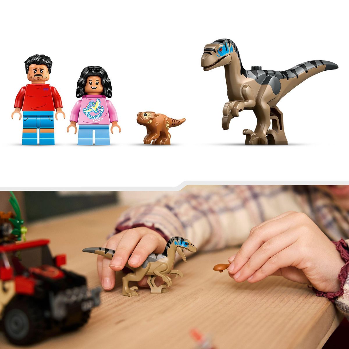 LEGO Jurassic World 76972 - Le Vélociraptor et l'évasion en 4X4