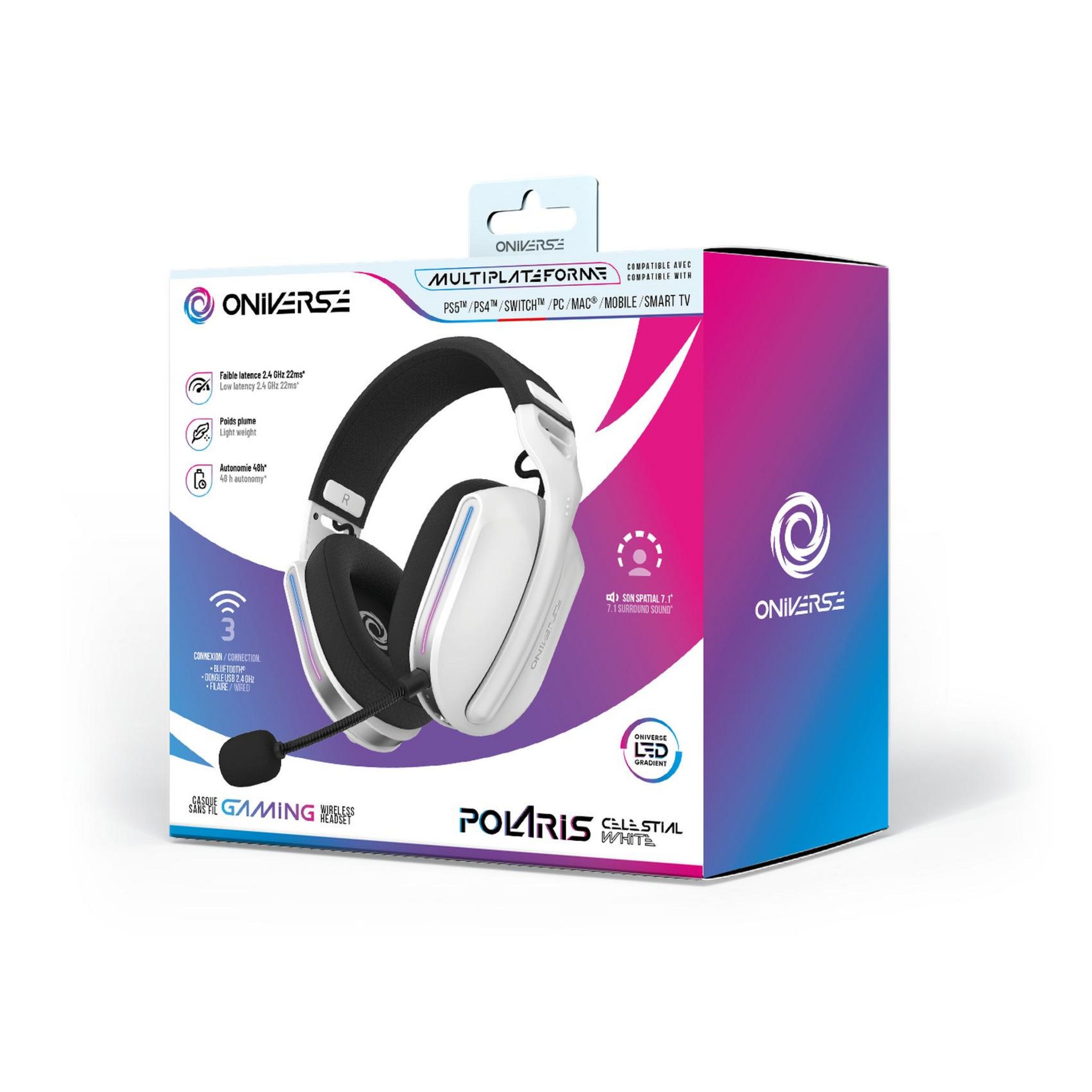 Voir la diapositive 3 : ONIVERSE Casque Sans Fil Gaming Polaris Céleste Blanc Multiplateforme
