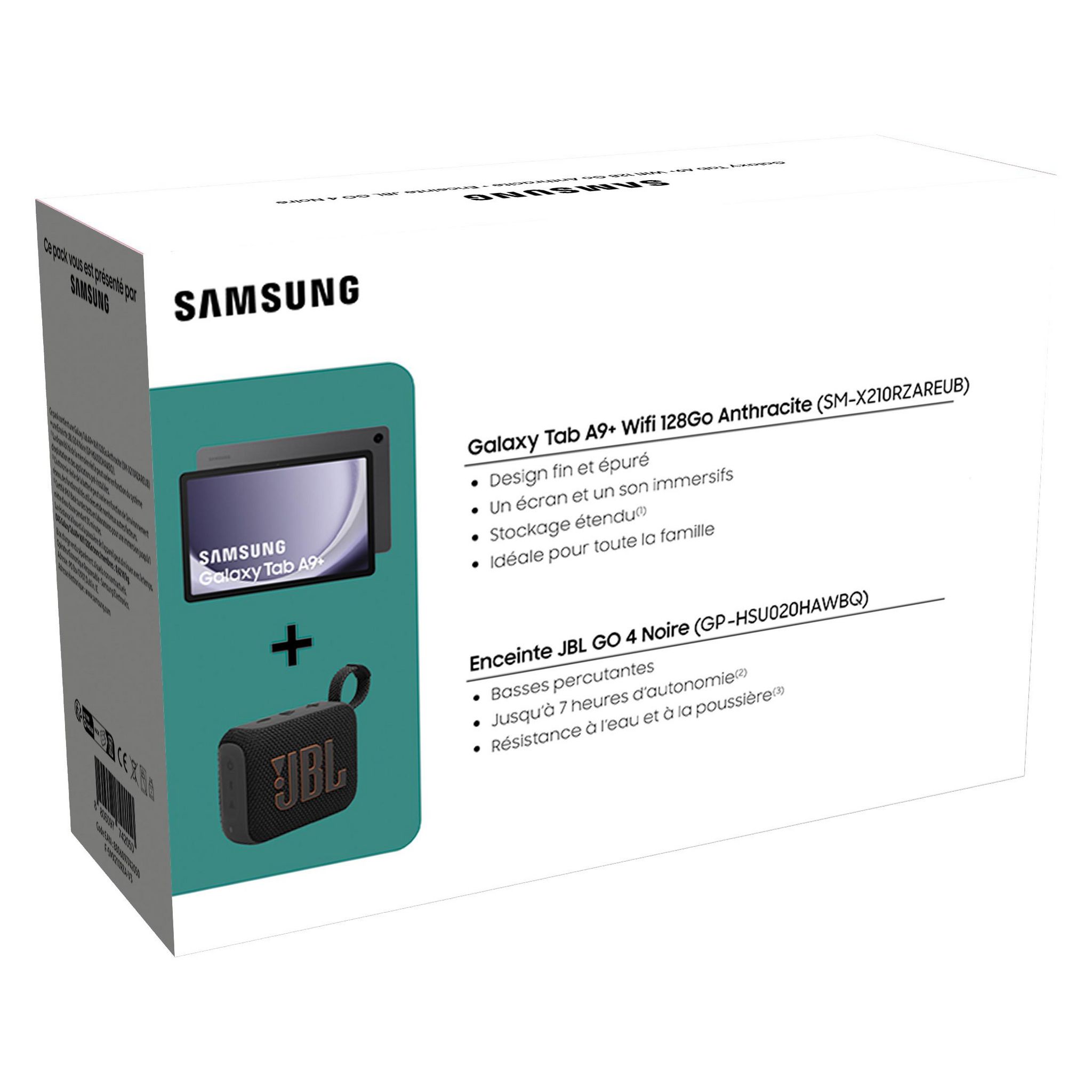 Voir la diapositive 2 : SAMSUNG Pack Tablette tactile TAB 9+ 128Go + enceinte JBL GO4 Noire