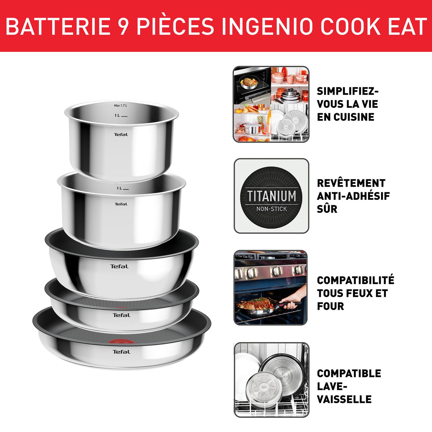 Voir la diapositive 2 : TEFAL Batterie de cuisine 9 Pièces Empilables Inox