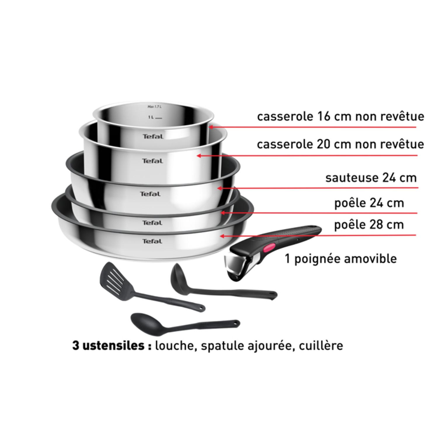 Voir la diapositive 7 : TEFAL Batterie de cuisine 9 Pièces Empilables Inox