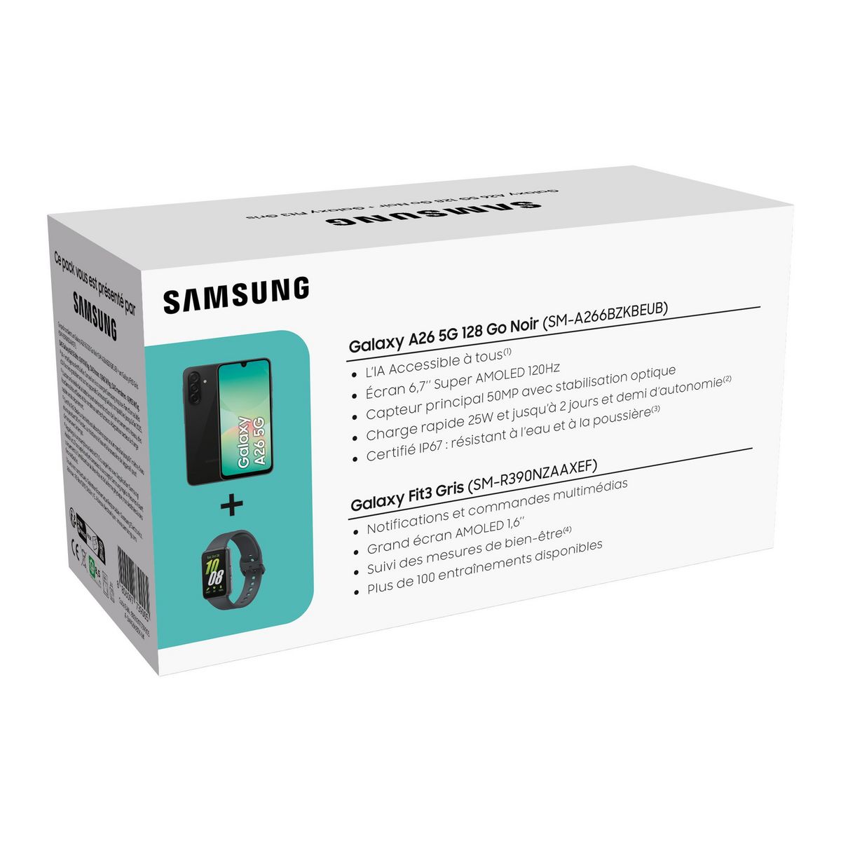 SAMSUNG Pack Galaxy A26 128Go Noir + Montre connectée FIT3 Grise