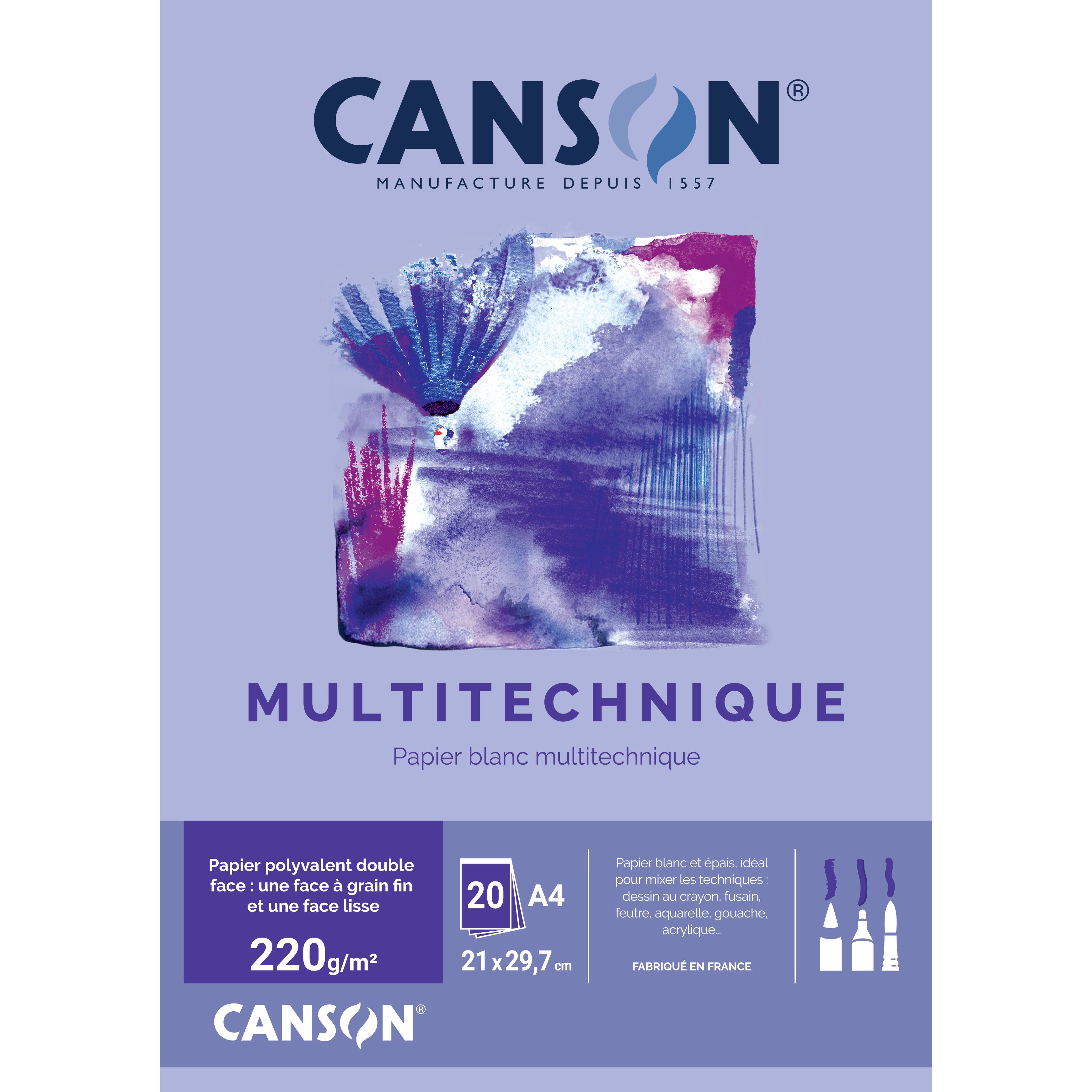 CANSON Papier blanc multitechnique 20 feuilles format A4