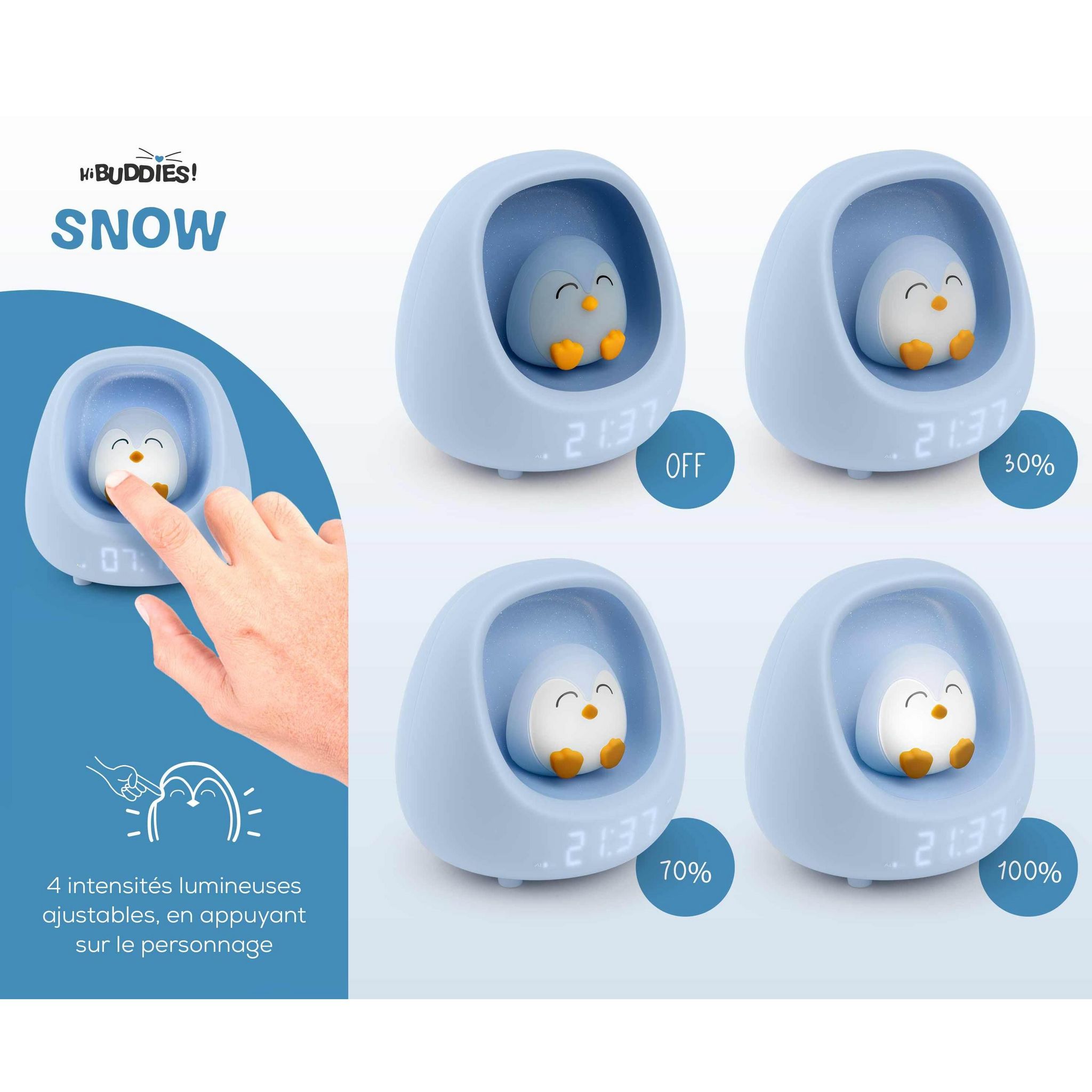 Voir la diapositive 4 : BIGBEN Réveil et Veilleuse NestKids - Pingouin bleu