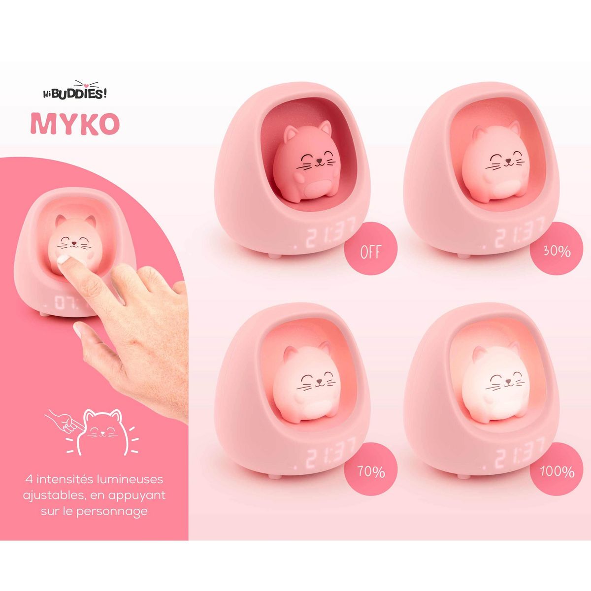 BIGBEN Réveil et Veilleuse NestKids - Chat rose